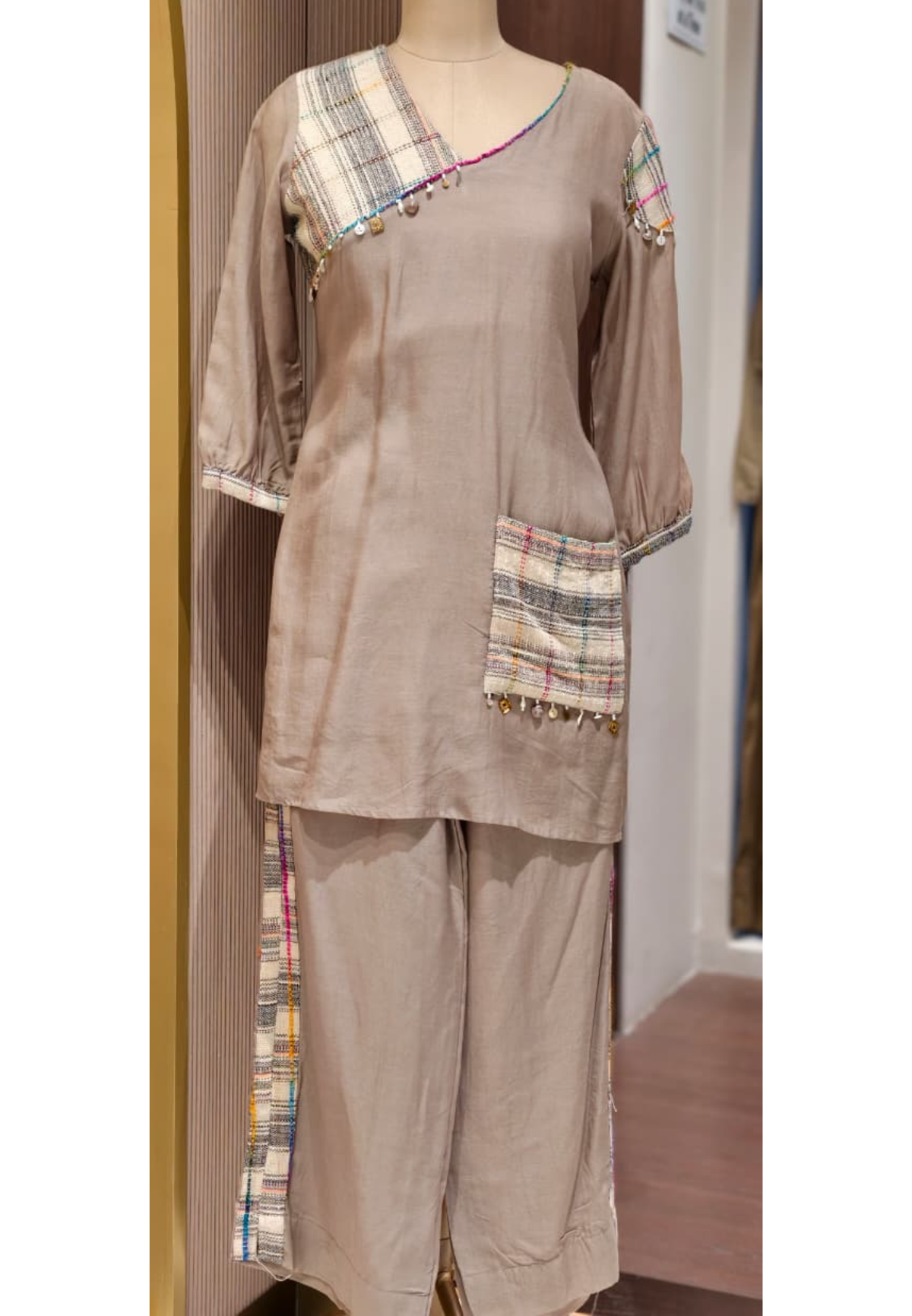 Jute Embossed Tassel Accent Tribal Inspired Co-Ord Set- 14853
