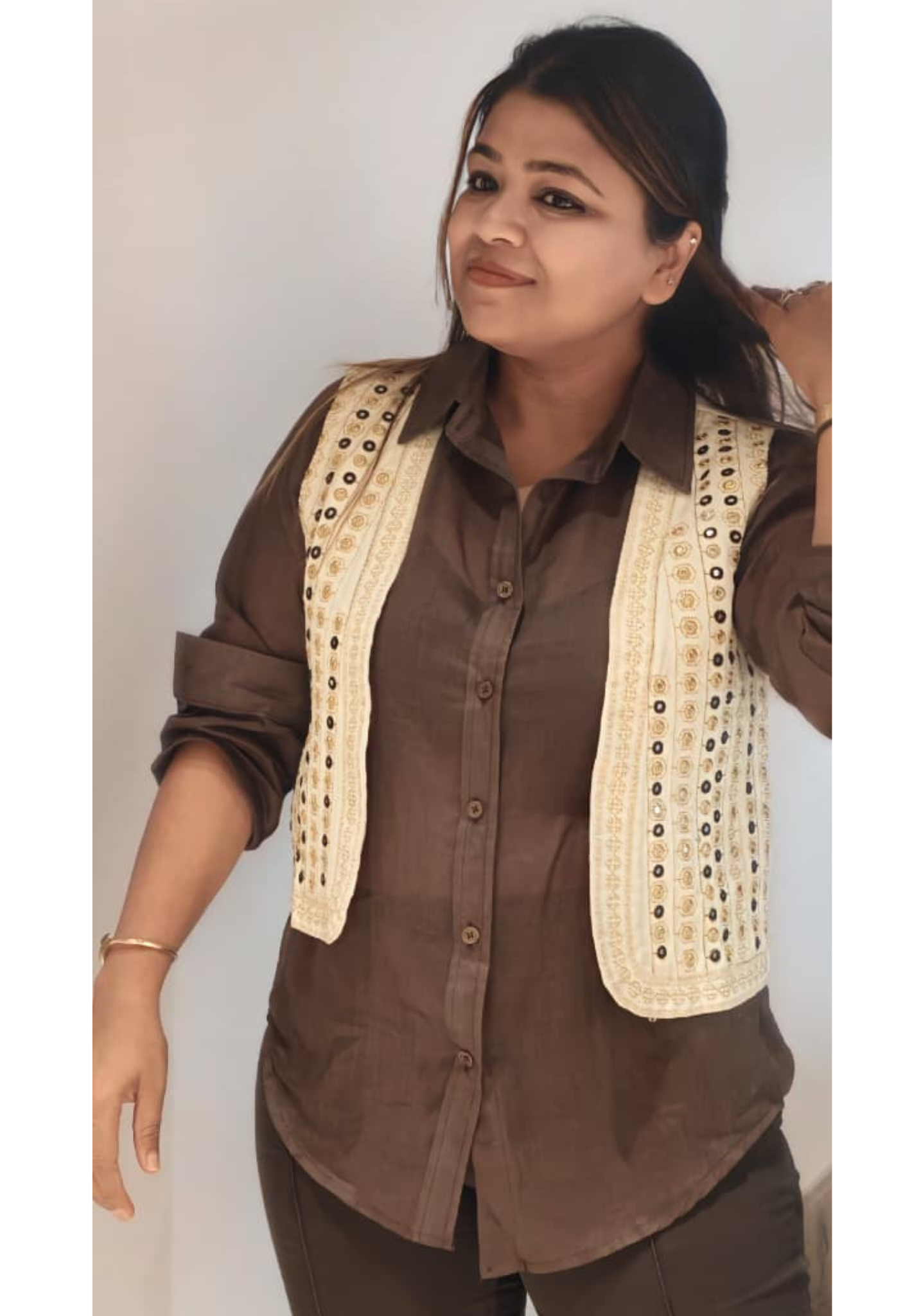 Traditional Foil Mirror Rounded Embroidery Work Outer Jacket- 15440