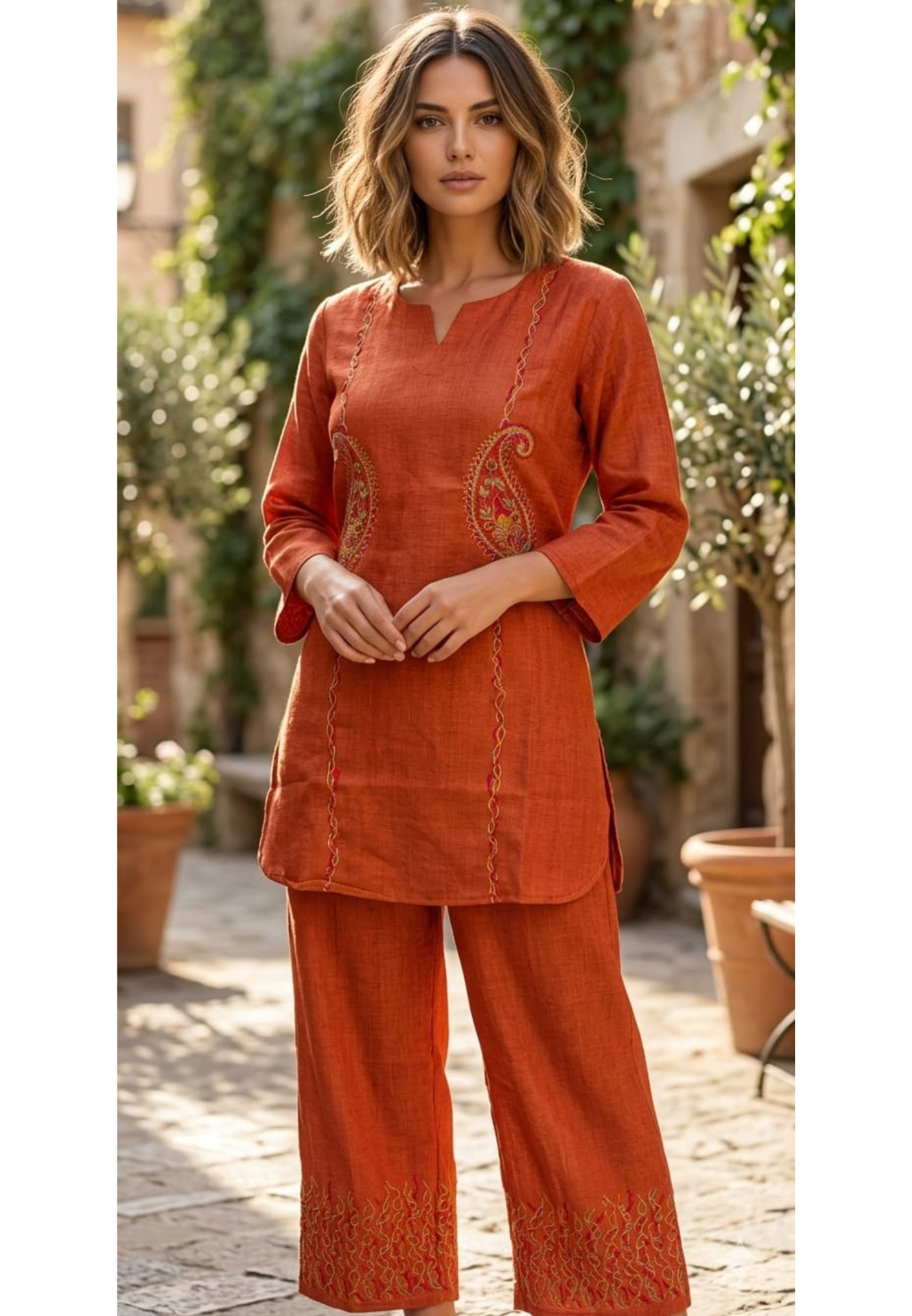 Mango Buti Multicolor Embroidered Summer Friendly Cotton Co-Ord Set- 14659