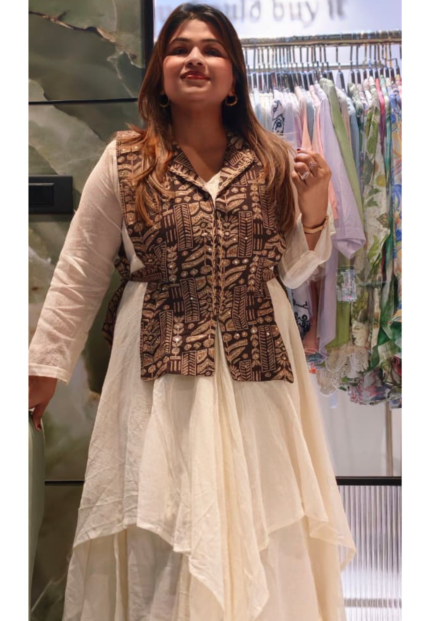 Classy Jute Overlay Tribal Inspired High-Low Casual Frock (Slightly Transy)