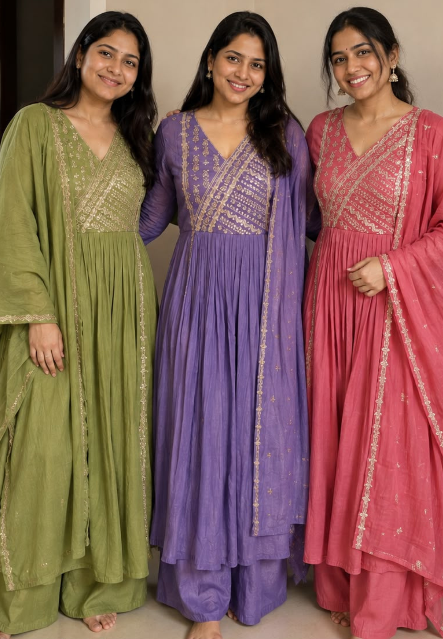 Intricate Zardosi Angrakha Look Yoke A-Line Surat Mul-Chanderi Full Suit Set With Dupatta- 15723