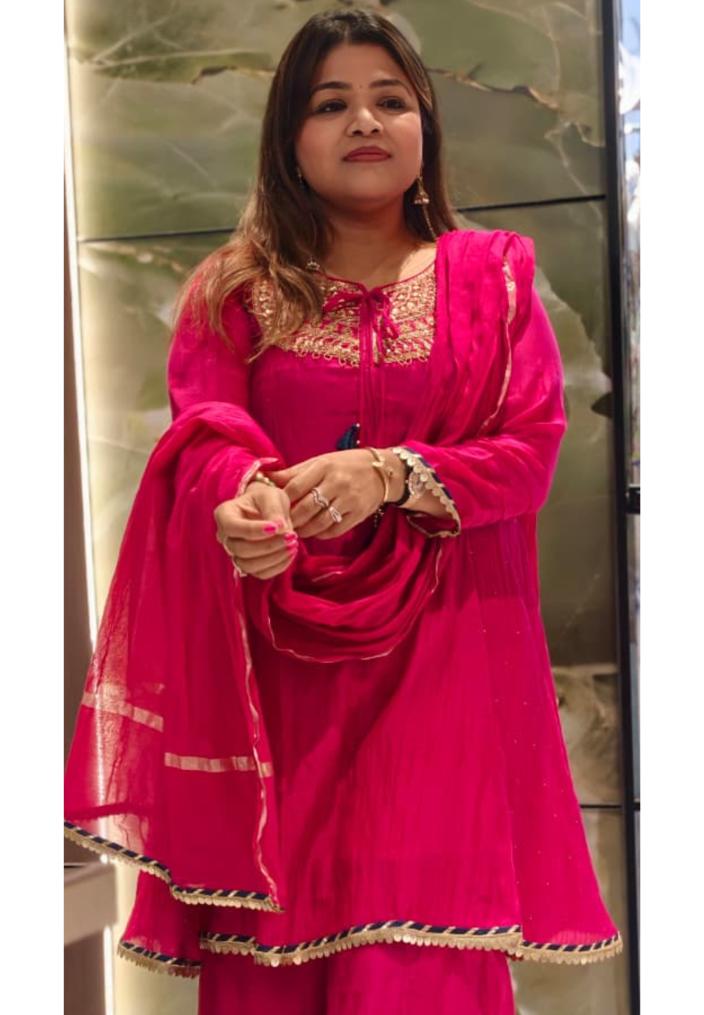 Heavy Embroidered Yoke With Tassel Accent Pure Mul-Chanderi A-Line Full Suit Set With Dupatta- 15802