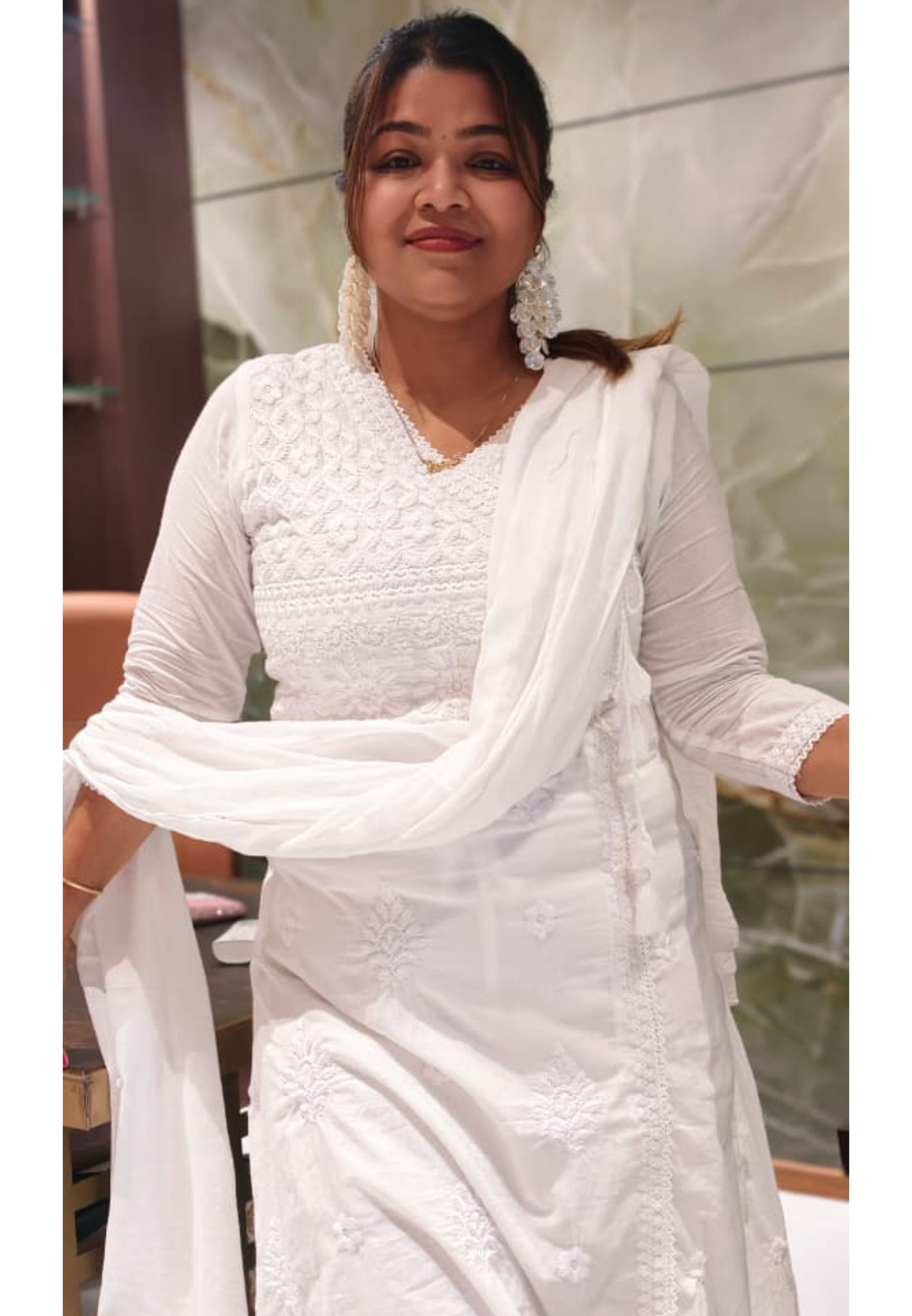 Angrakha Pattern Chikankari Thread Embroidered Cotton Full Suit Set With Dupatta- 15866