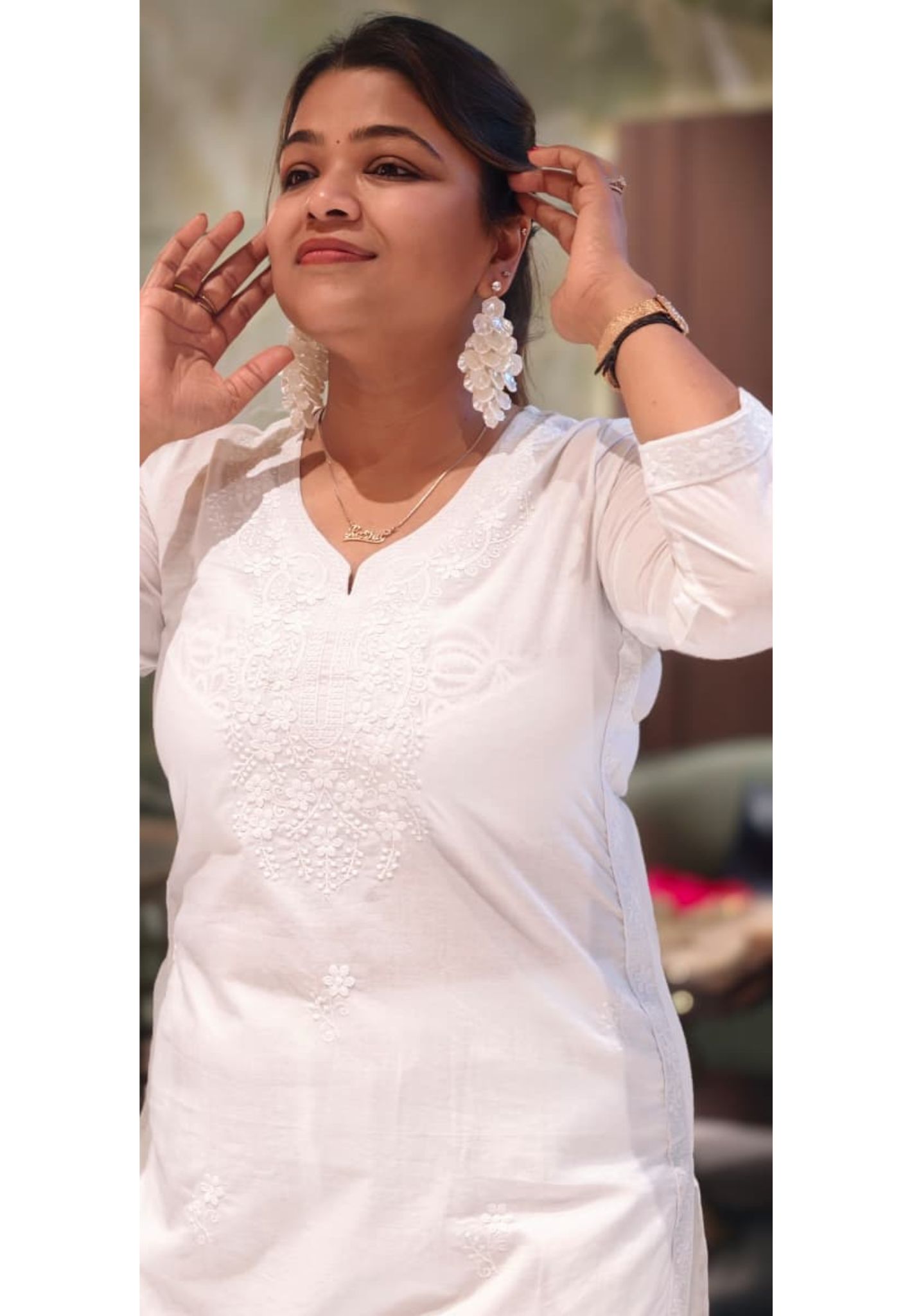 Fine Thread Intricate Embroidery Chikankari Cotton Kurti Only- 15874