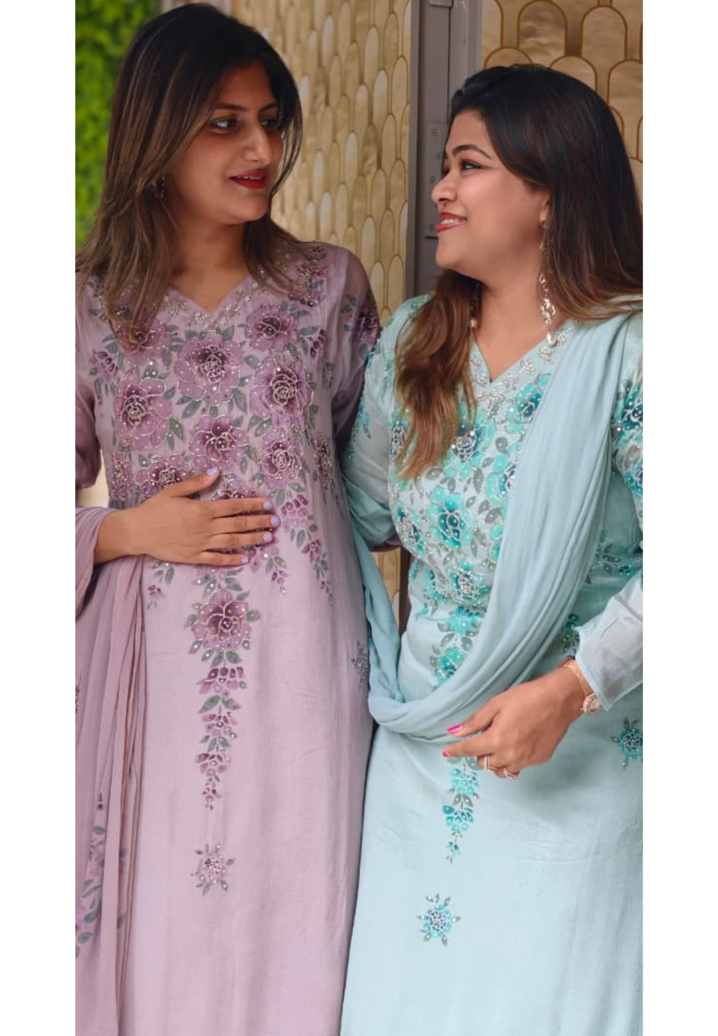 Digital Foral Prints With Elegant Highlighted Detailing Work Chinon Full Suit Set With Dupatta- 15943