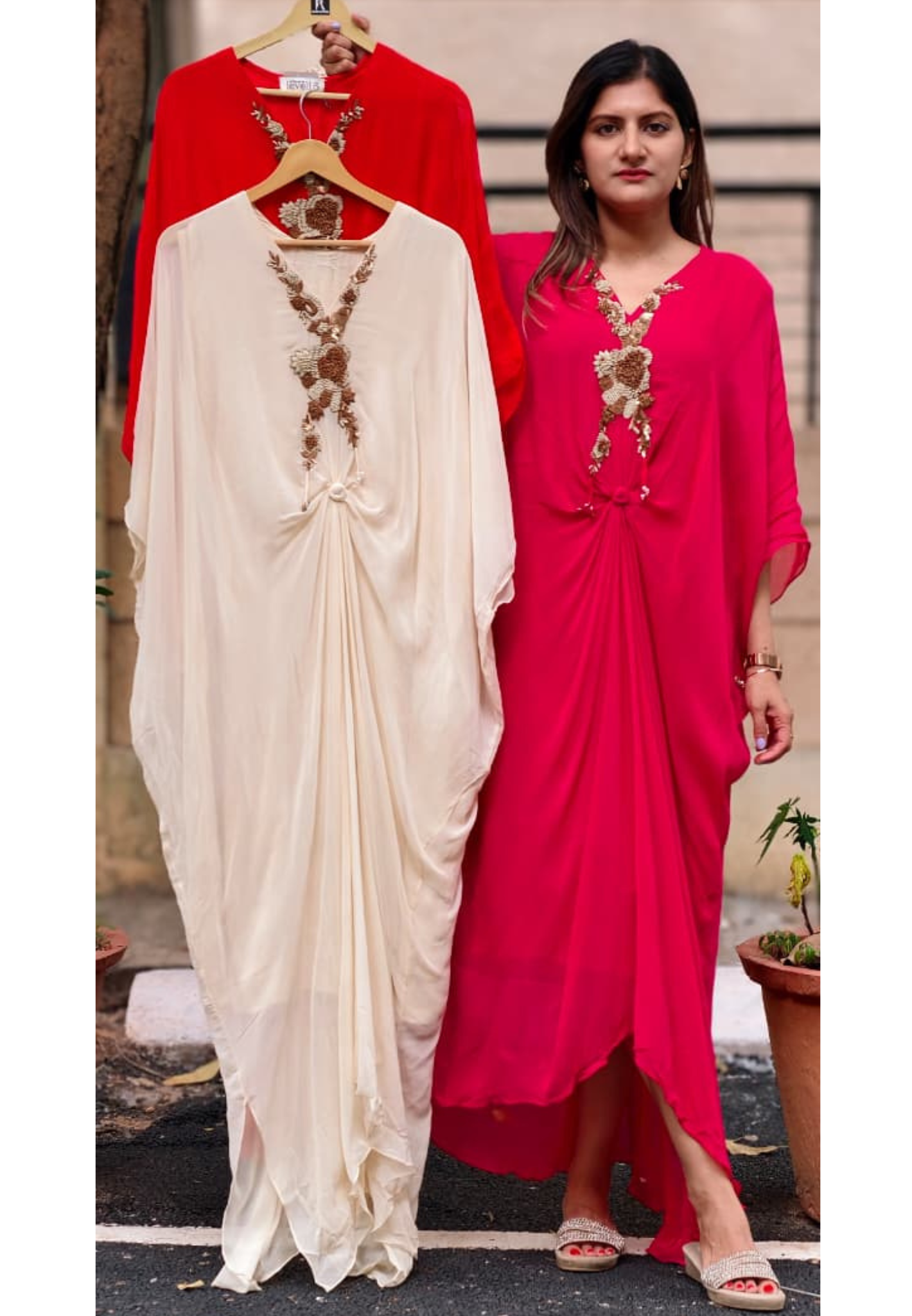 3D Corchet Threads Textured Front Knot 1-Piece Solid Flared Indo-Western Wear- 16008