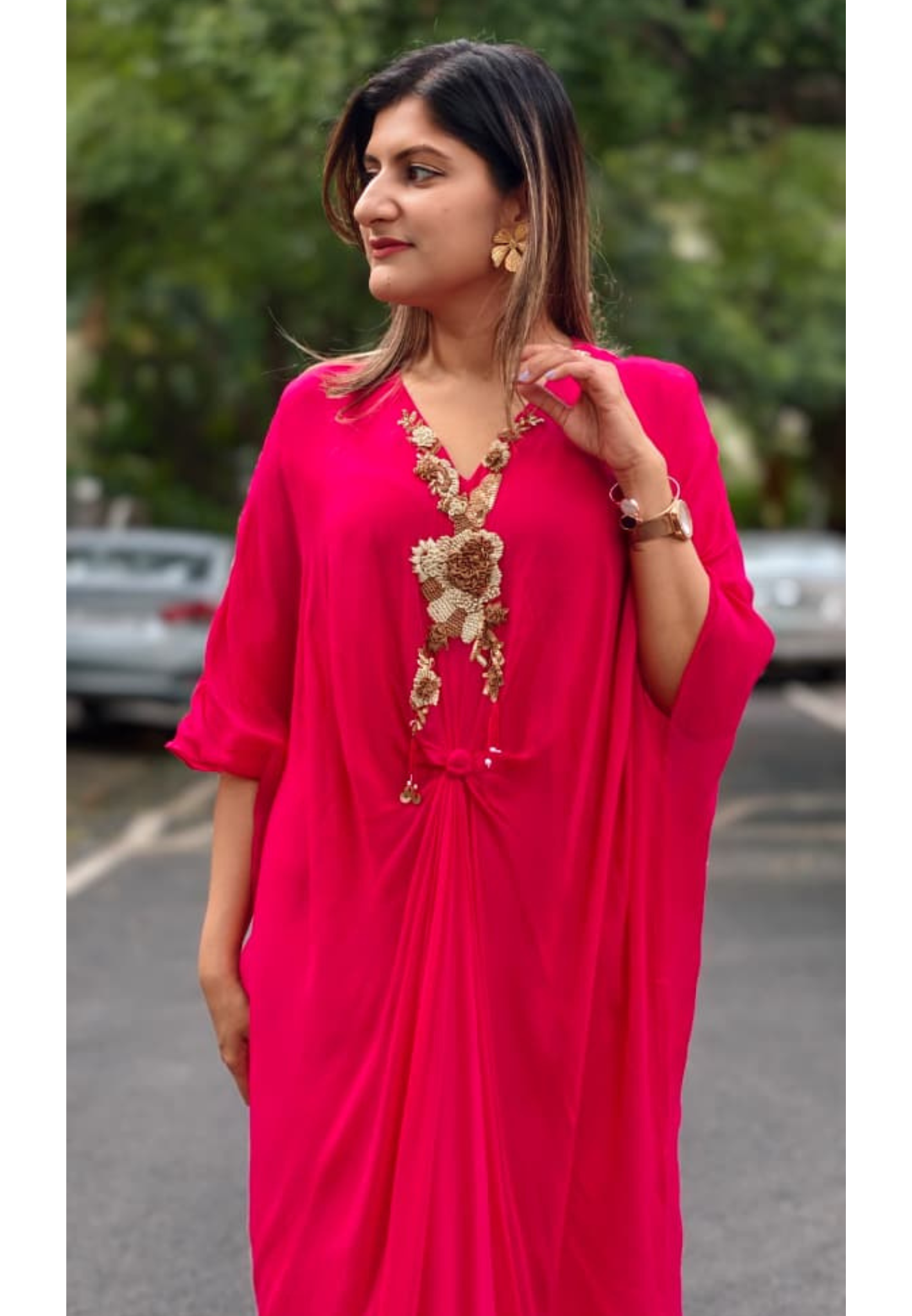 3D Corchet Threads Textured Front Knot 1-Piece Solid Flared Indo-Western Wear- 16008