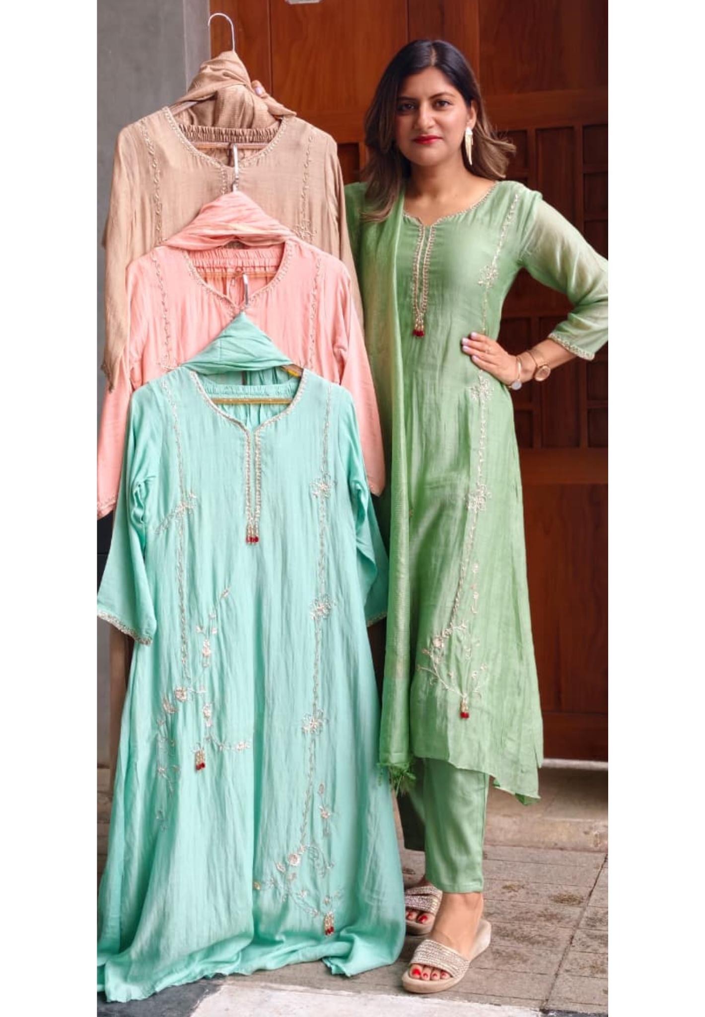 Minimal Rich Intricate Embroidered Tassel Highlights Premium Mul-Chanderi A-Line Full Suit Set With Dupatta- 15941
