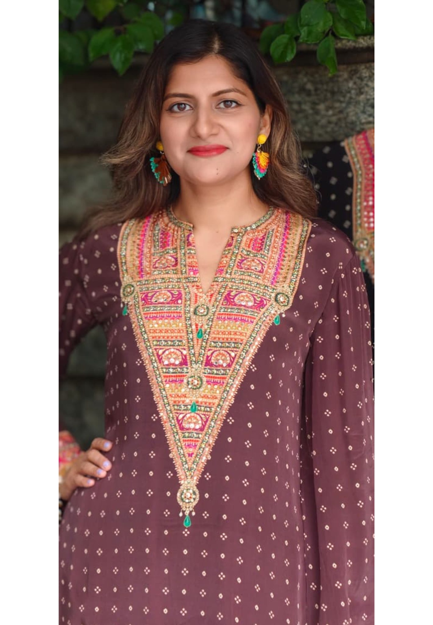 Rajasthani Touch Multicolor Prints Sequin Detailing Short Length Kurta With Farshi Salwar Set- 15685