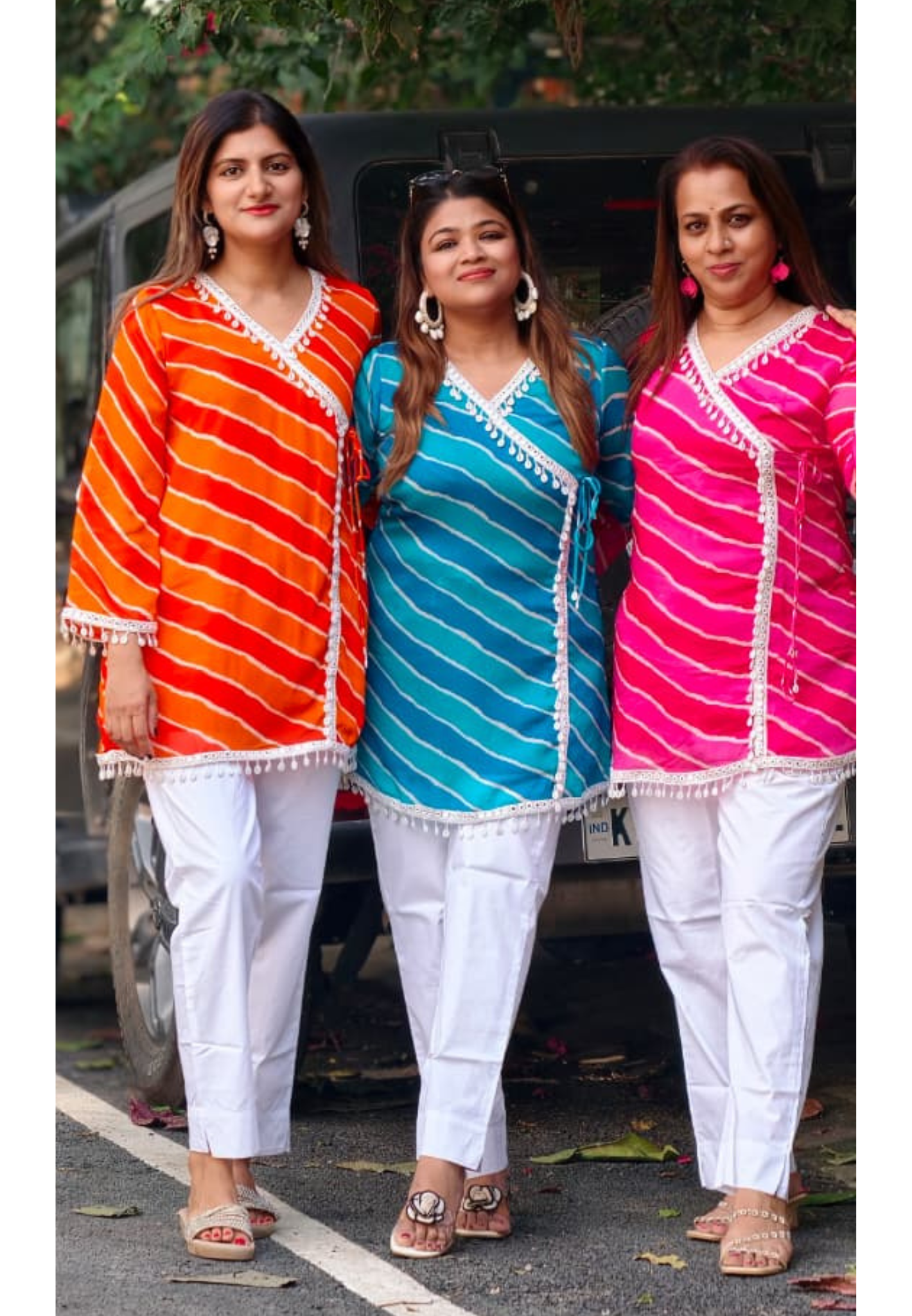 Leheriya Angrakha Wrap Kurti Only With White Kodi Shell Latkans- 15932