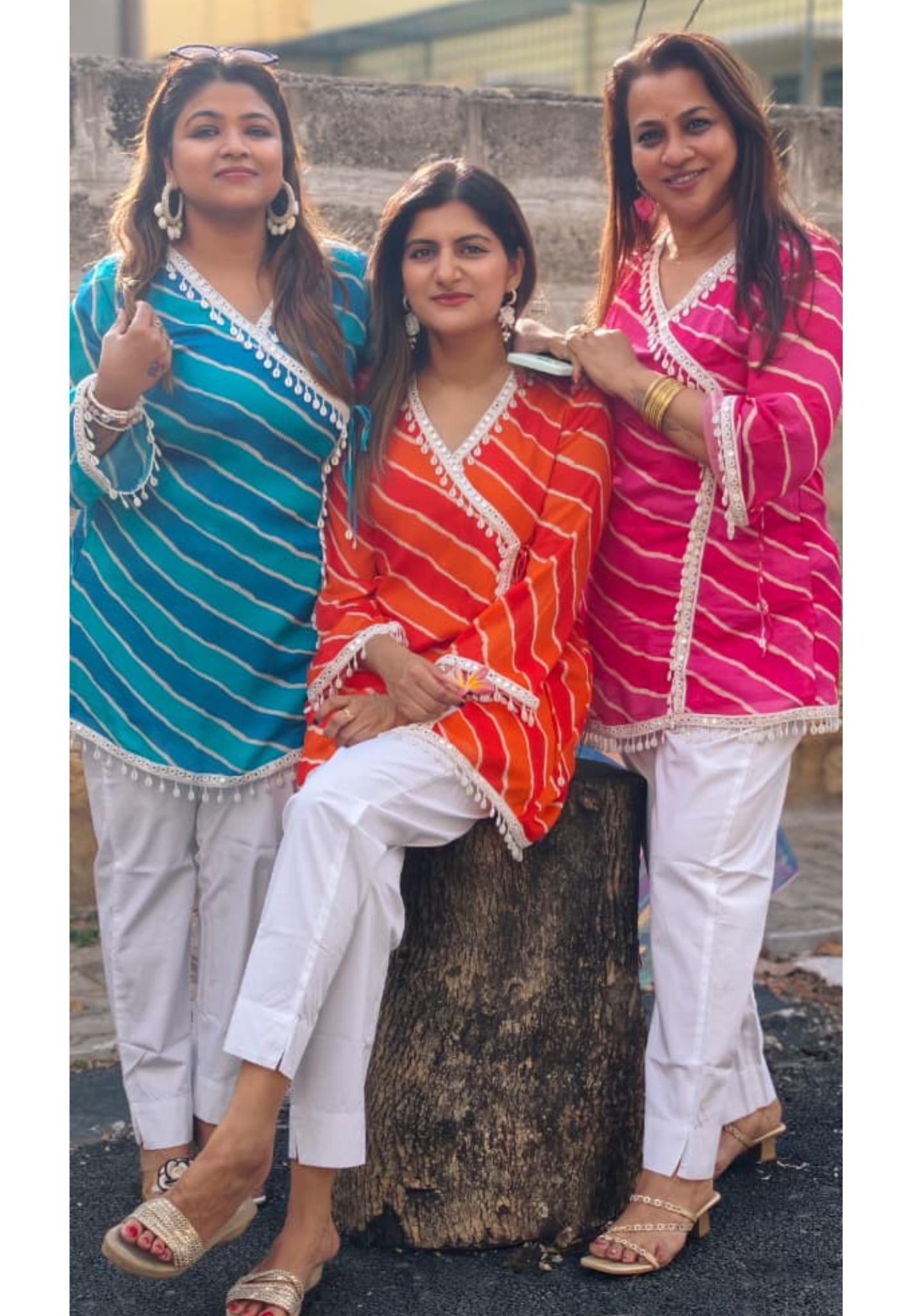 Leheriya Angrakha Wrap Kurti Only With White Kodi Shell Latkans- 15932