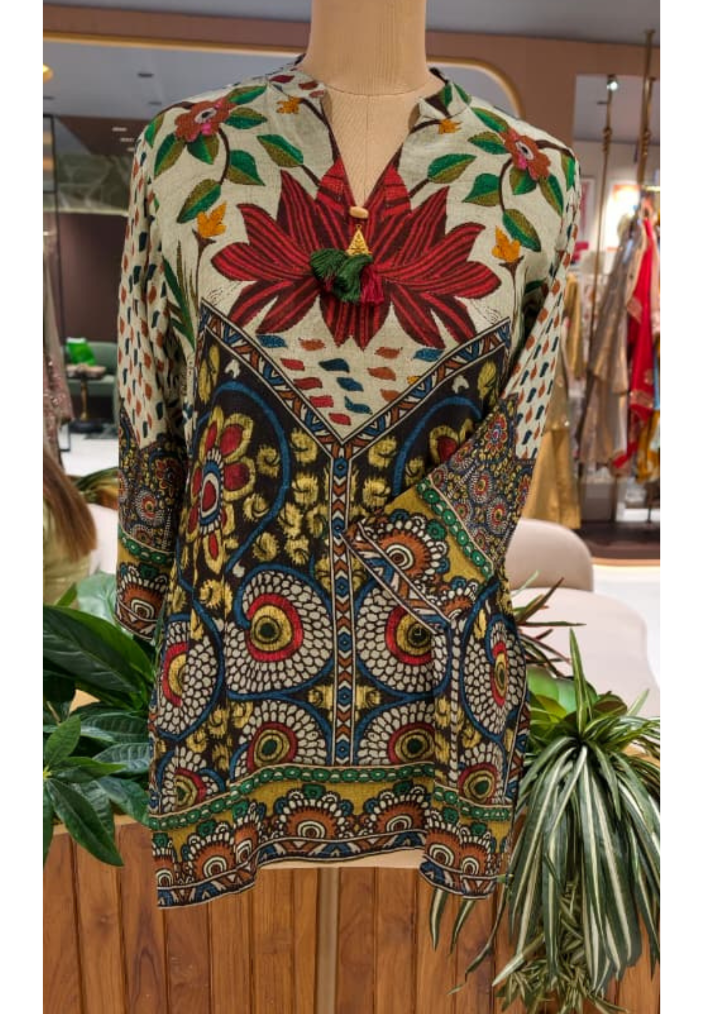 Madhubani-Inspired Folk Art Multicolor Print Muslin Kurti Only- 16033