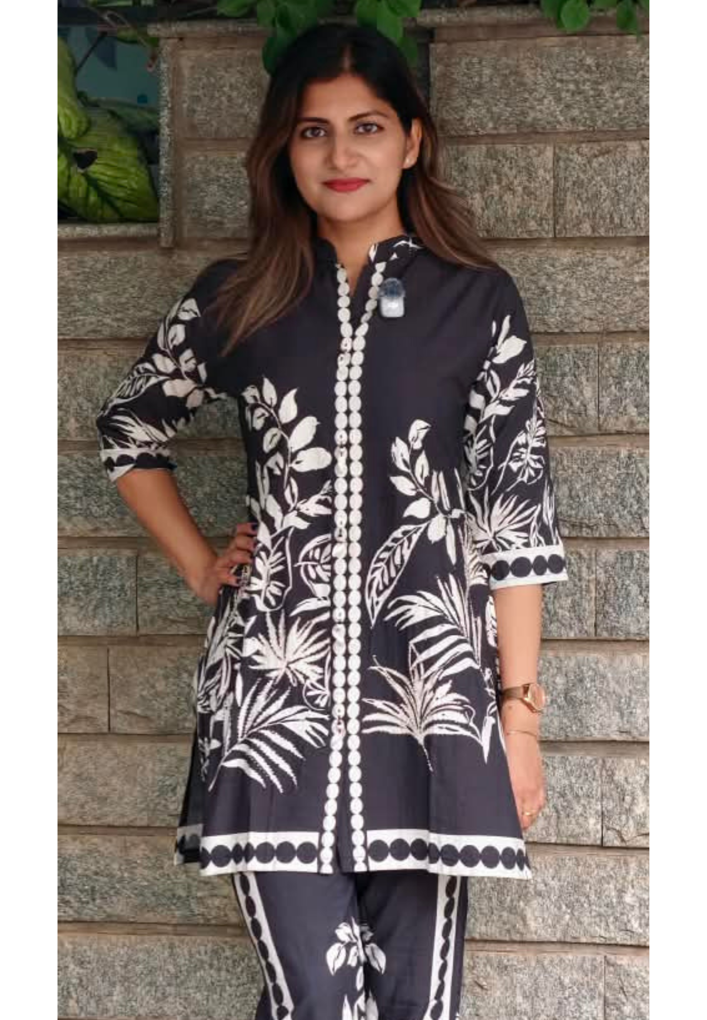 Mid-Night Glam Black & White Contrasted Viscose Co-Ord Set- 15928 (Lean Fit)