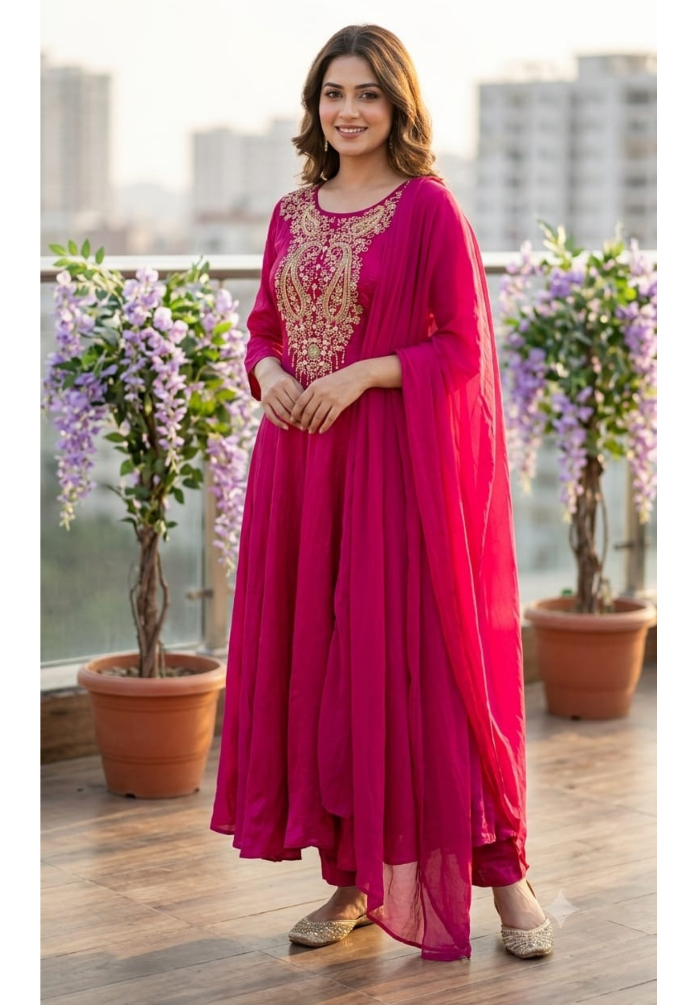 Mango Buti Inspired Zardosi Handwork Russian Silk Panel Anarkali Full Suit Set With Dupatta- 15295