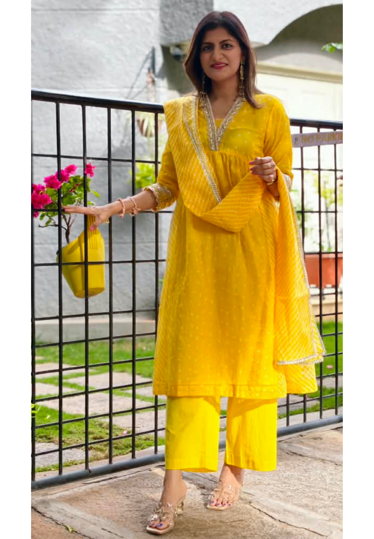 Summer Grace Fresh Yellow Vibe Kota Doria A-Line Full Suit Set With Dupatta- 16134