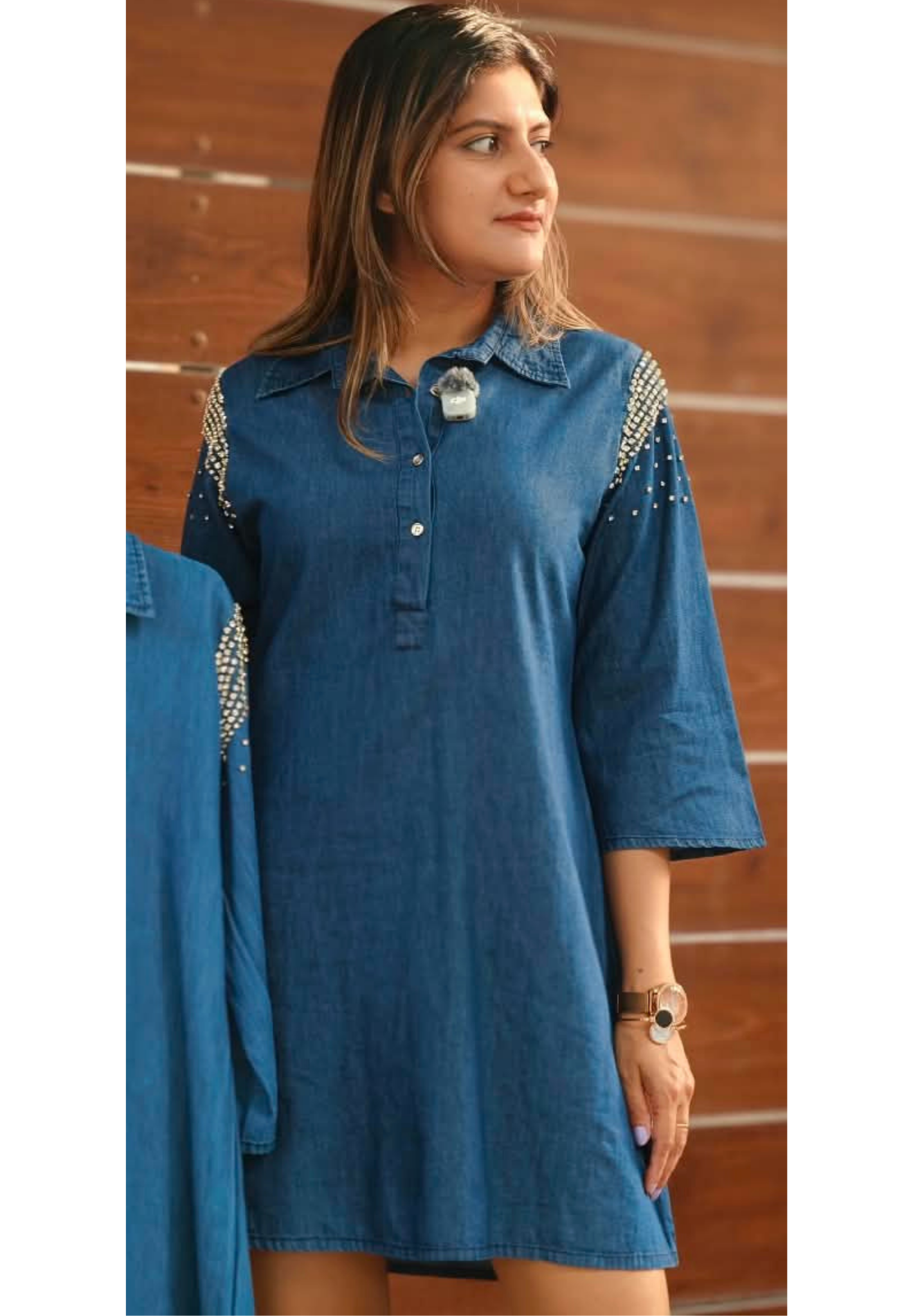 Reinstone Sparkling Elegance Denim One-Piece Western Shirt Dress- 15640(Lean Fit)