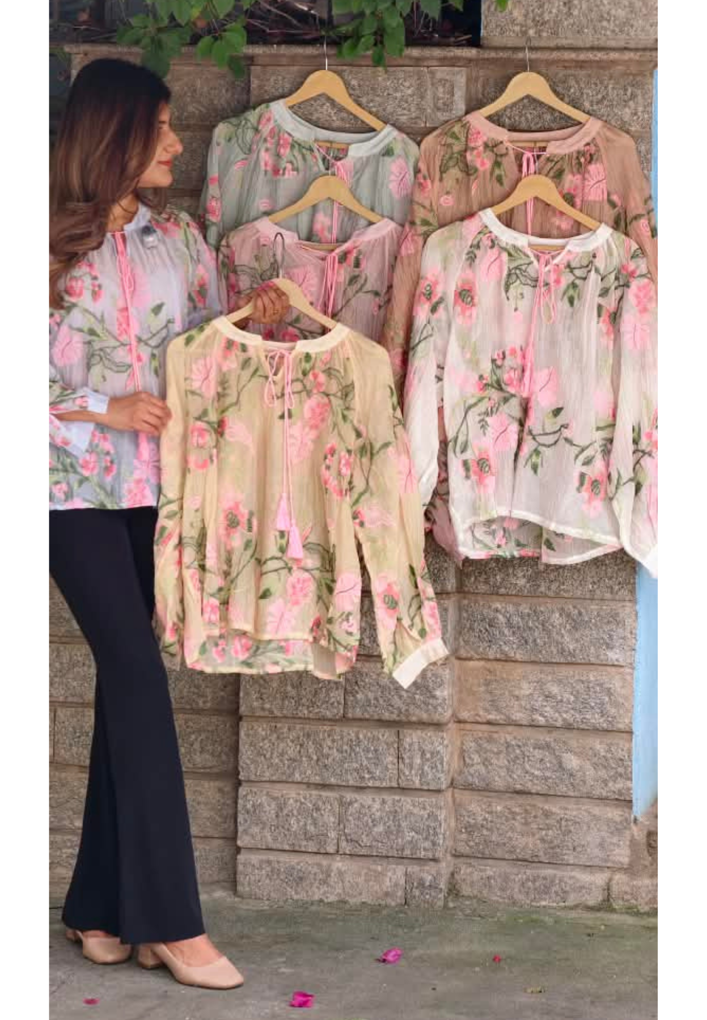 Front & Backside Cute Floral Intricate Embroidery Tassel Accent Imported Western Top- 16171