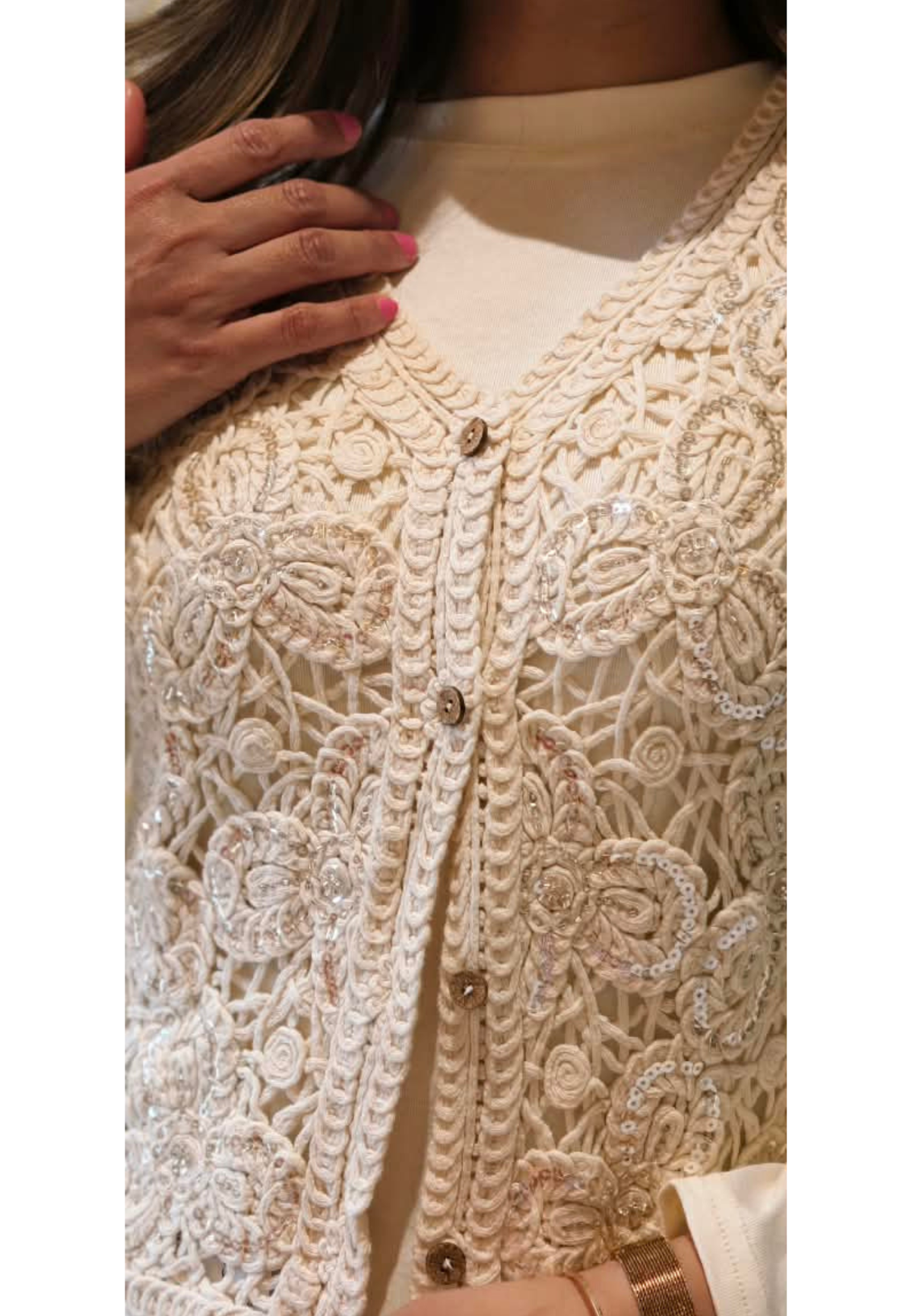 Floral Crochet Layered Style Outer With Full Base Imported Top- 16175