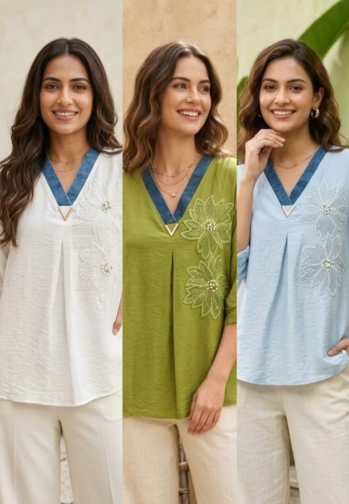Floral Pearl Detailing Popped Over Sized Imported Western Top- 16147