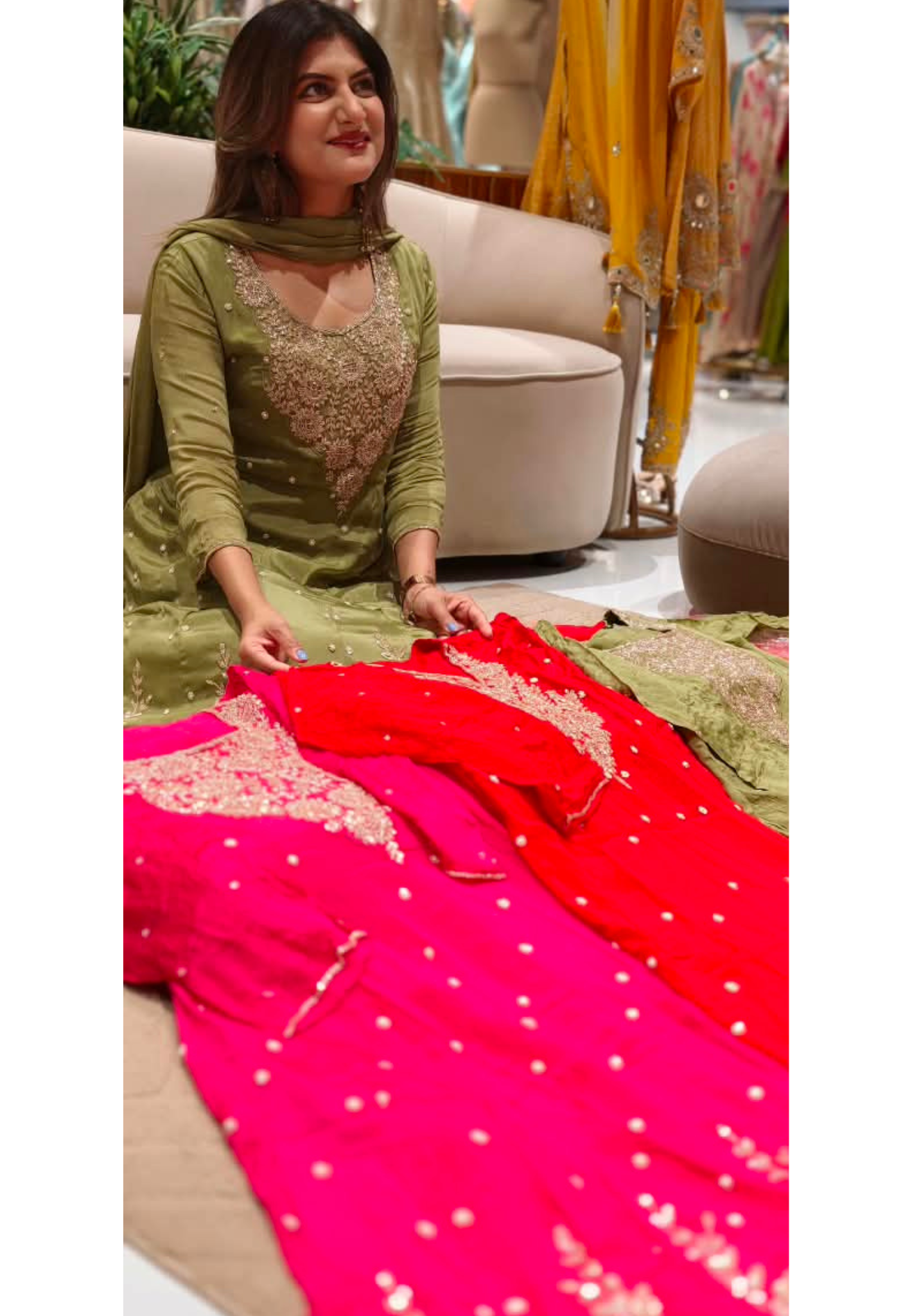 Heavy Zardozi Blend Embroidery Work Anarkali Suit Set with Pearl/Sequins Booti Work In Chinon Fabric- 16235