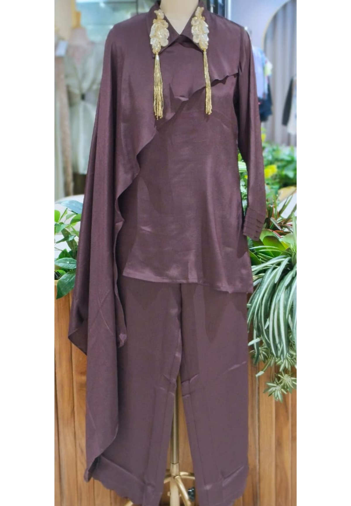 Choco Mocha Inspired Stylish Jewel Piece Over Collar Classy Co-Ord Style Indo-Wear- 16061