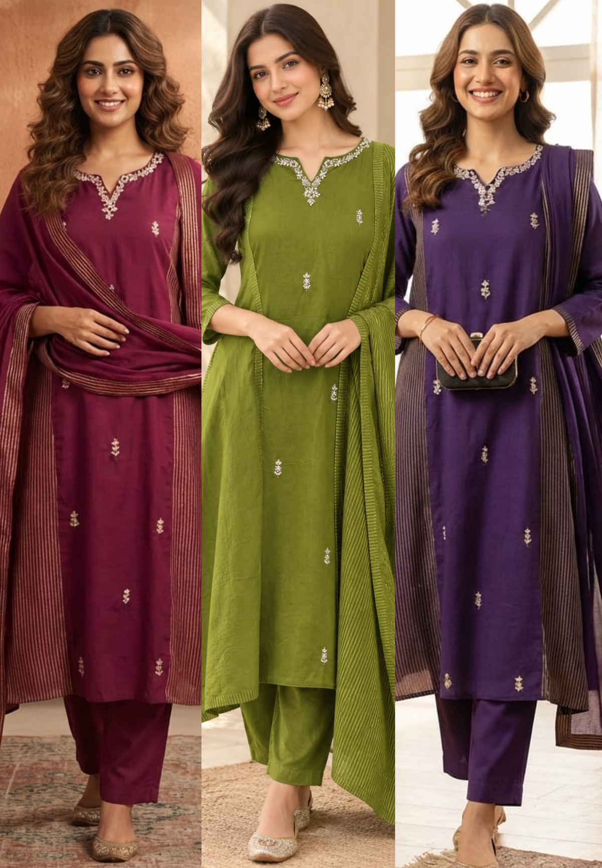 Intricate Beaded Embroidery Striped Side Panels A-Line Mul-Chanderi Full Suit Set With Dupatta- 16265