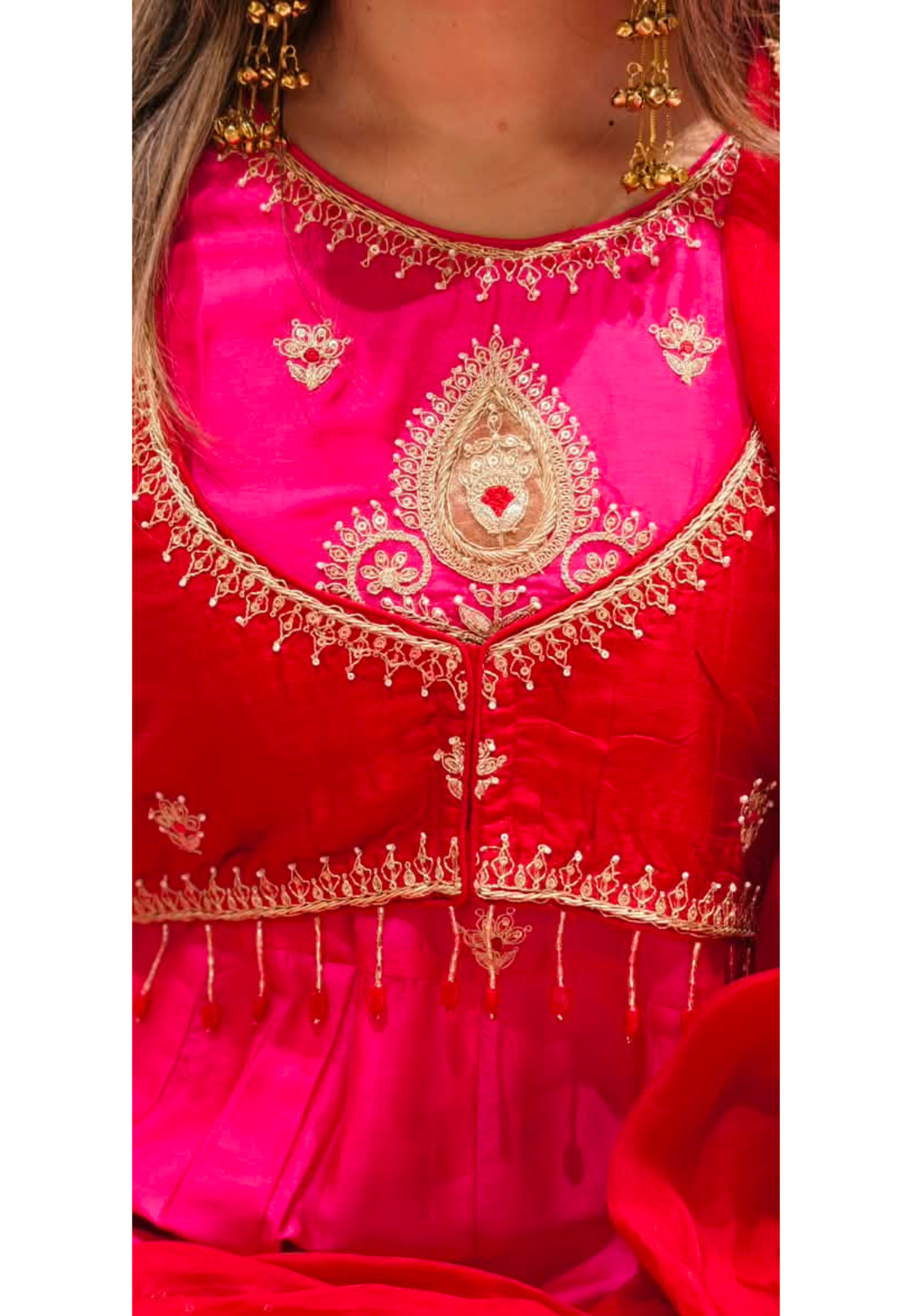 Premium Designer Look Vibrant Tone Waist-Coat Style Zardosi Embroidered Russian Silk Anarkali Full Suit Set With Dupatta- 16308