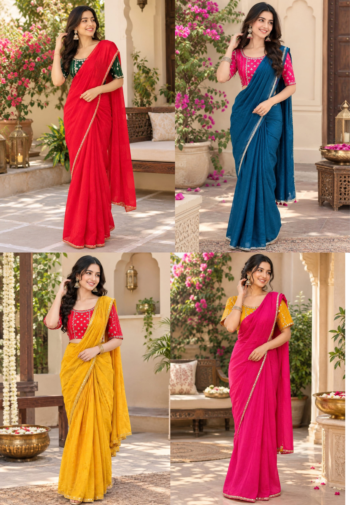 Rich Mirror Work Placement Embroidery Heavy Stitched Blouse With Contrasted Tone Saree- 16051