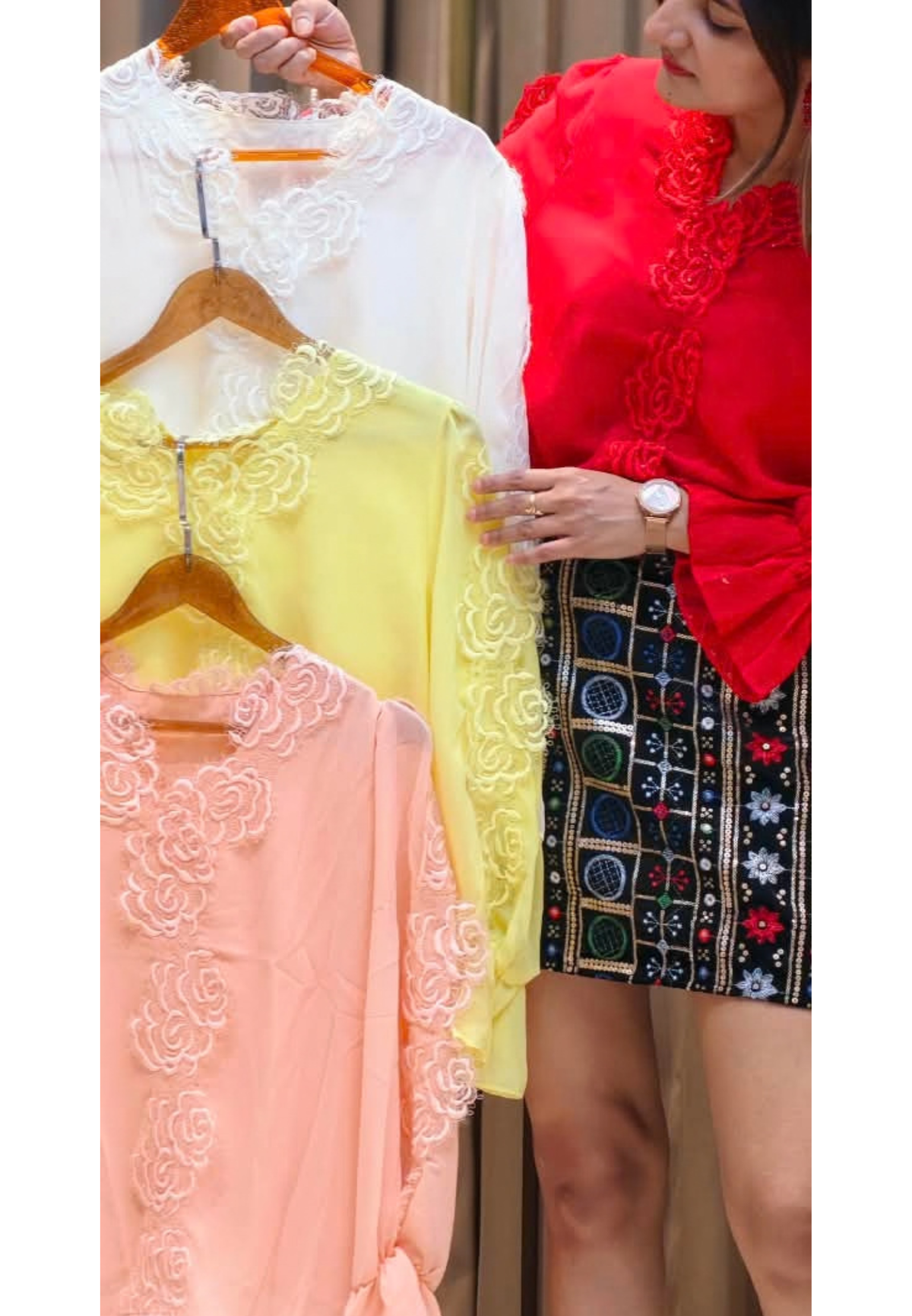 Popped Netted Roseline Flowy Chic Western Top- 16187
