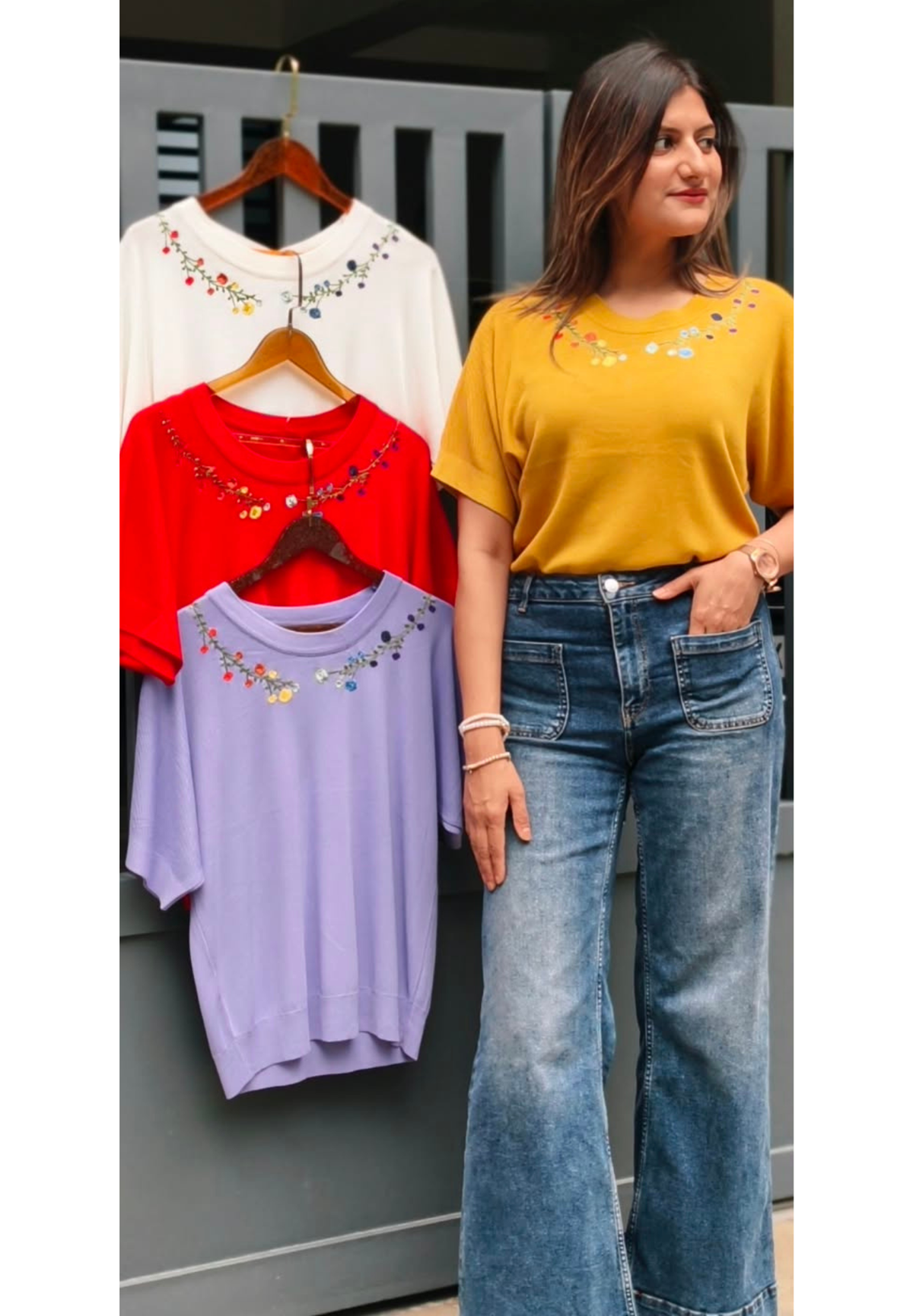 Cute Fine Floral Motifs Over Neck Stretchable Western Top- 16160