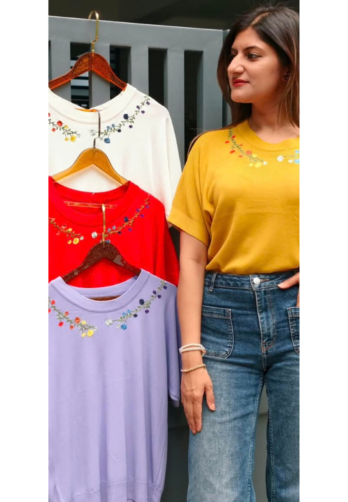 Cute Fine Floral Motifs Over Neck Stretchable Western Top- 16160