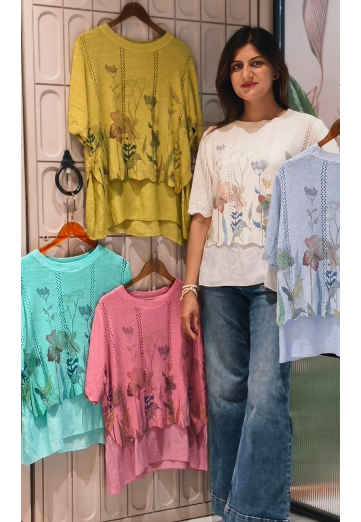 Floral Gardenia Layered Style Outer With Full Base Stretchable Imported Top- 16162