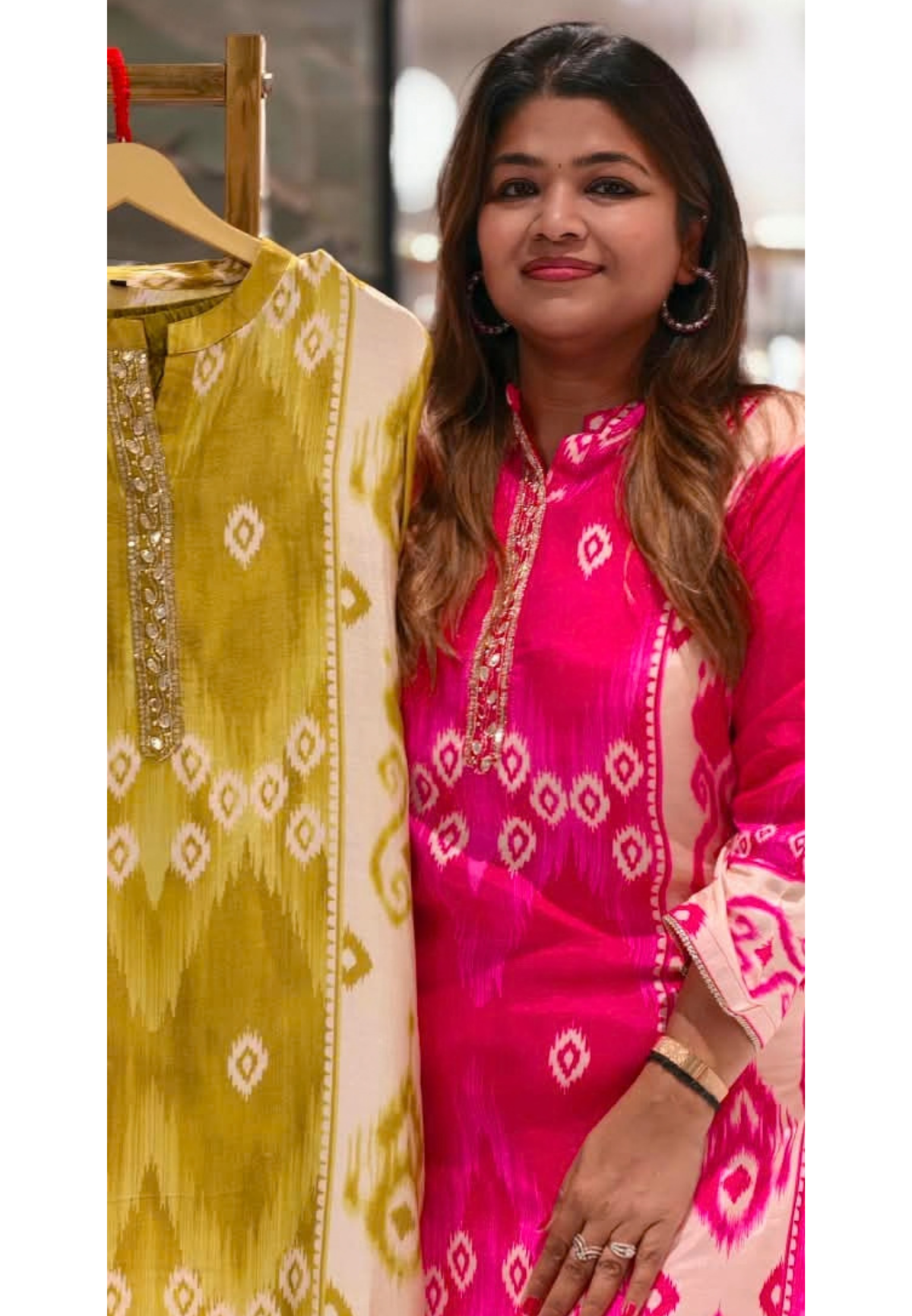 Ikkat Print Minimal Neckline Matching Kurta Pant Set In Soft Muslin Fabric- 16518