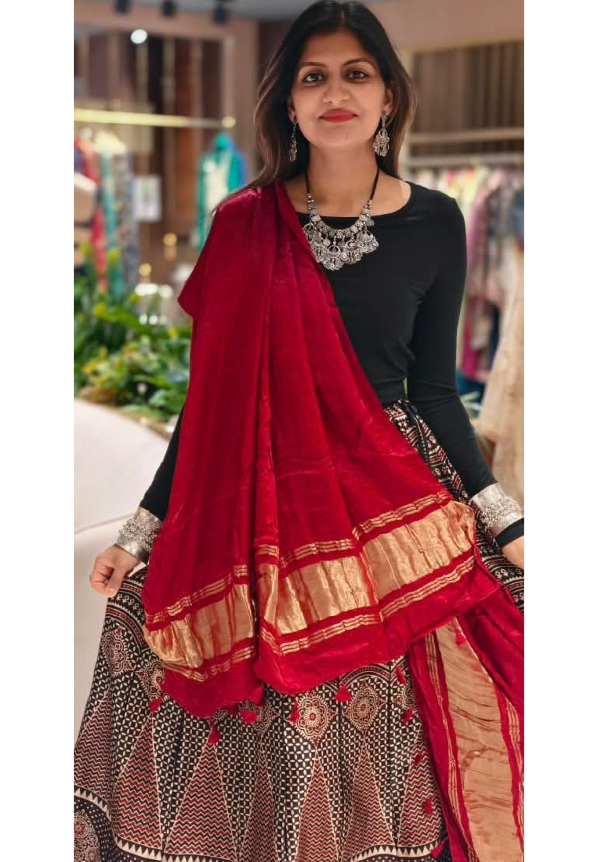 Traditional Festive Zari Woven Border Dupatta with Tassels- 16658