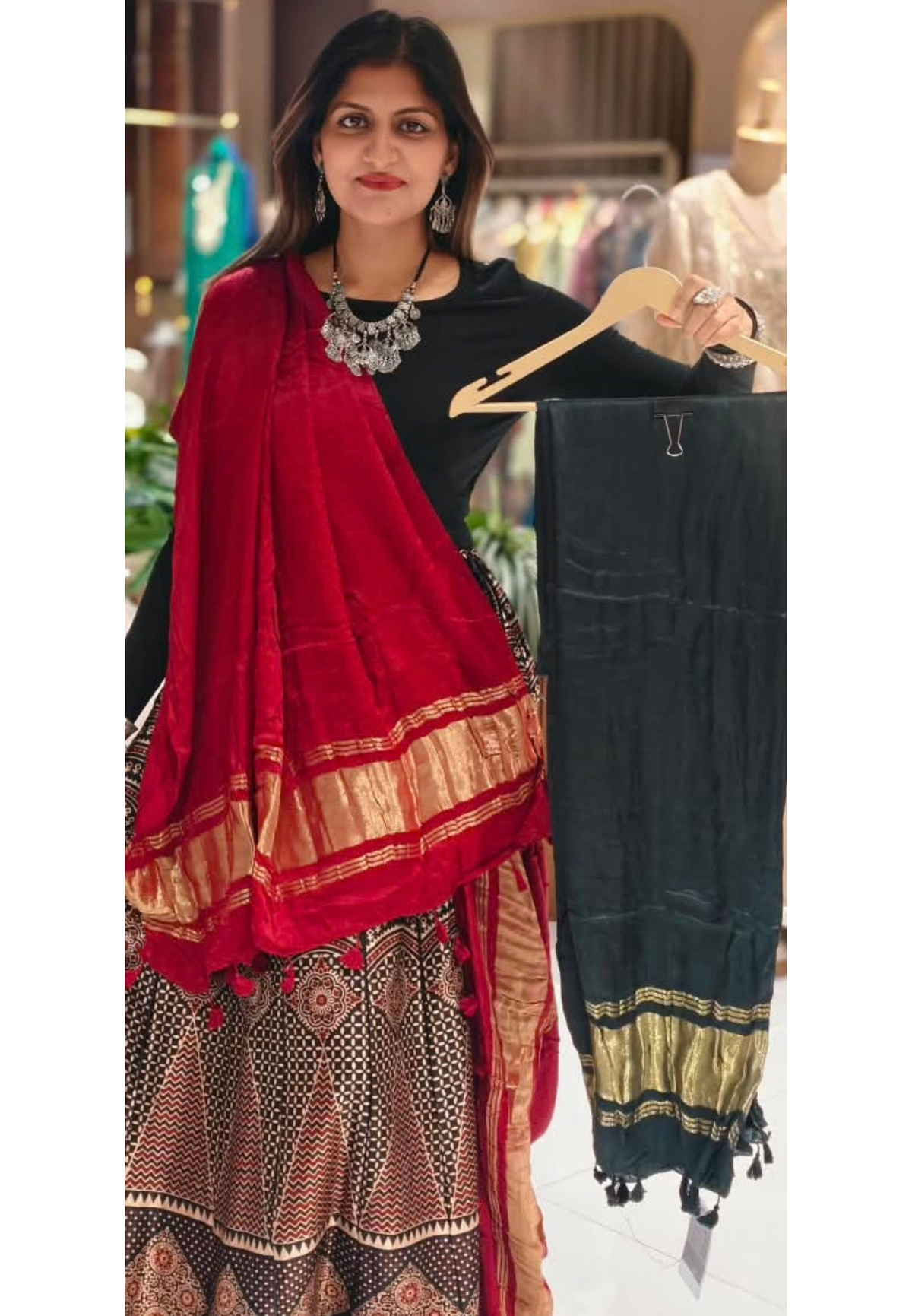 Traditional Festive Zari Woven Border Dupatta with Tassels- 16658