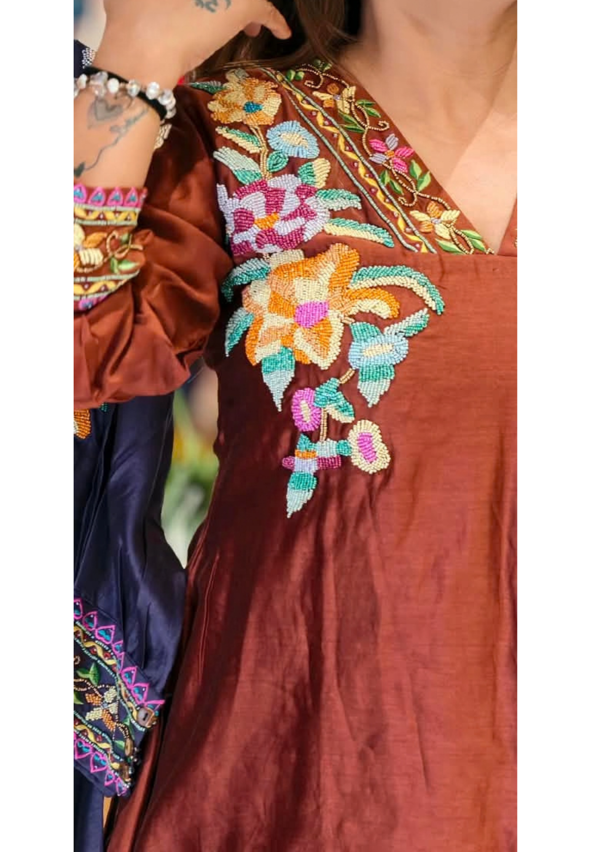 Heavy Pearl HD Embroidered A-line Short Kurti With Stylish Cut Work Bottom Co-Ord Set- 16727