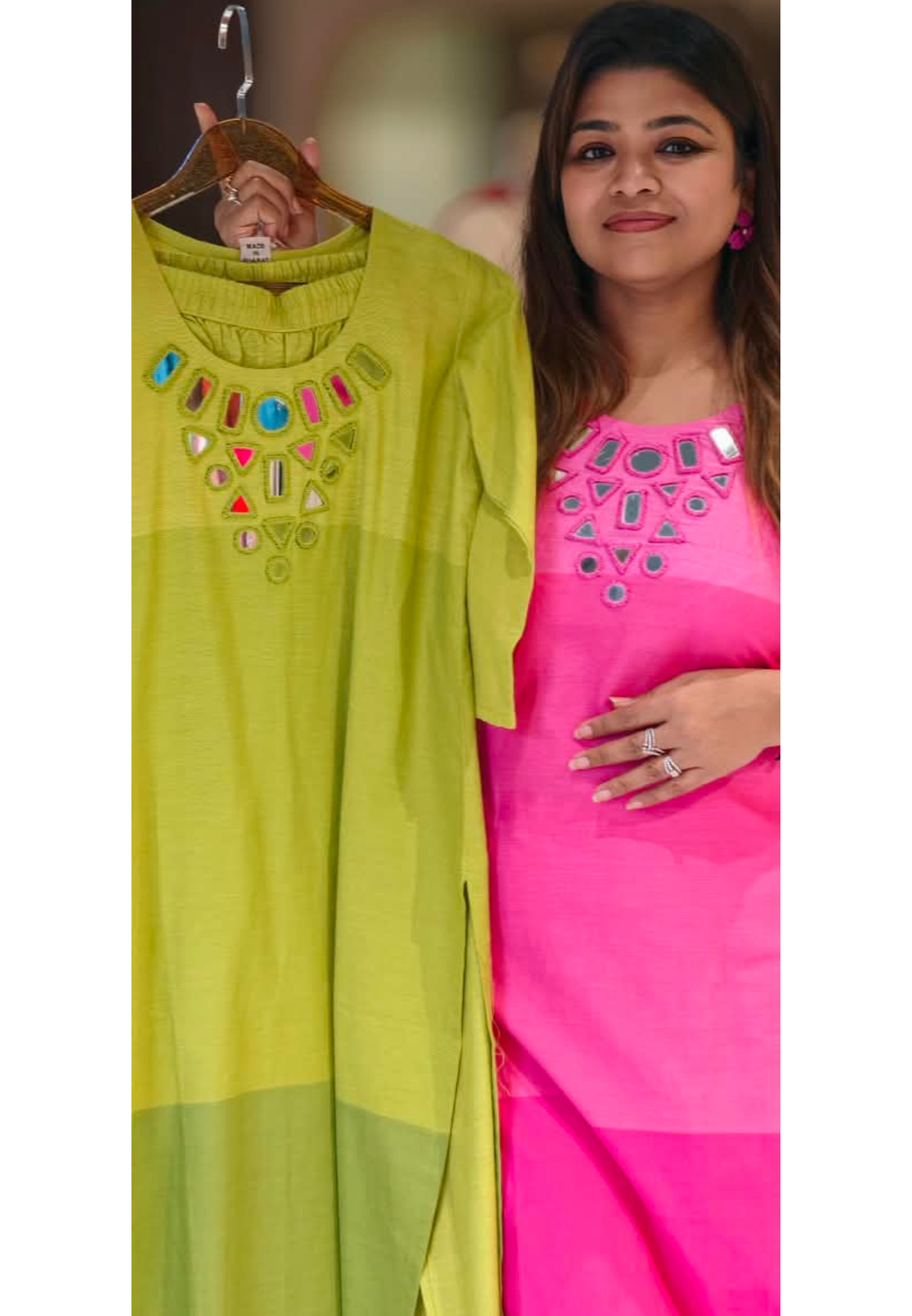 Shaded Handloom Cotton Real Mirror Work Matching Kurta Pant Set- 16693