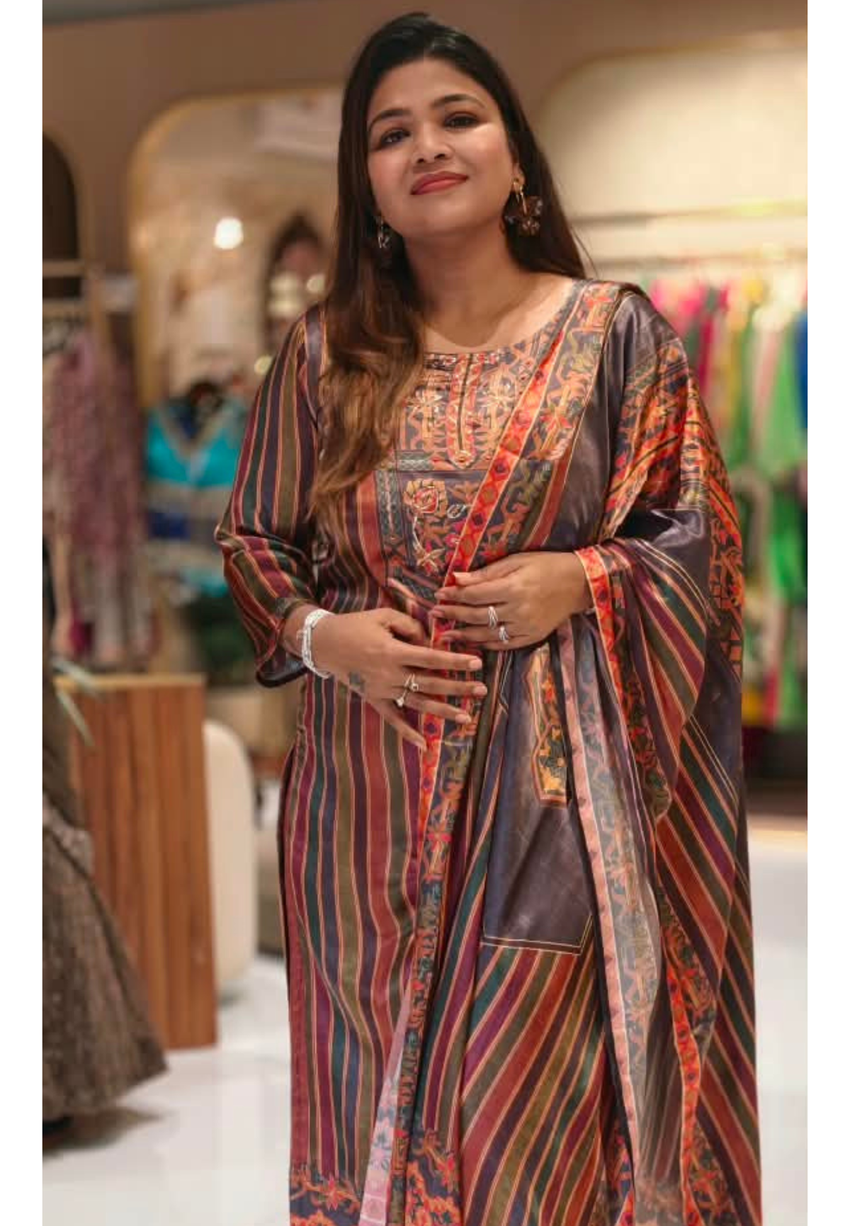 Premium Gajji Silk Striped Prints With Embroidered Neckline Straight Full Suit Set With Dupatta-16691 16688 16738