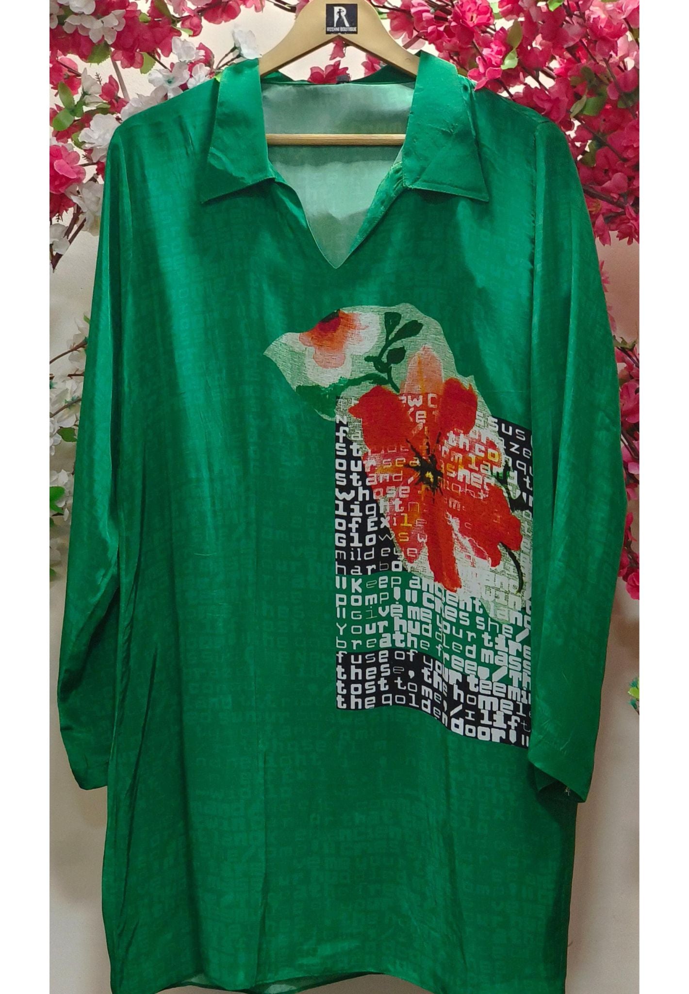 Pure Crape Solid Shade with Floral Print Shirt Top