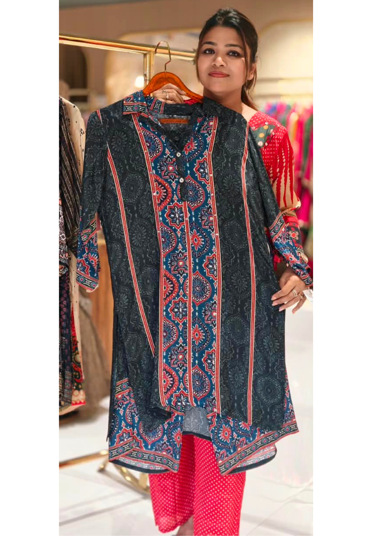 Floral Block Print Textured Flowy Crepe Casual Co-Ord Set- 15239