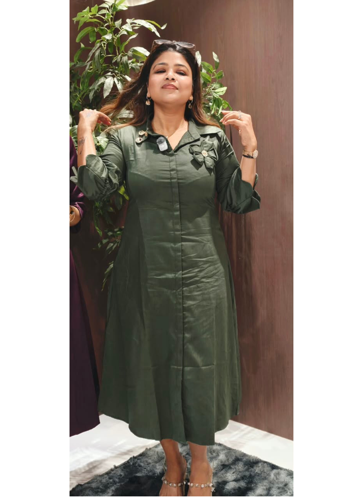 Elegant Botanical Popped Floral Detailing Imported Fabric Premium Midi Dress- 16229, 16230