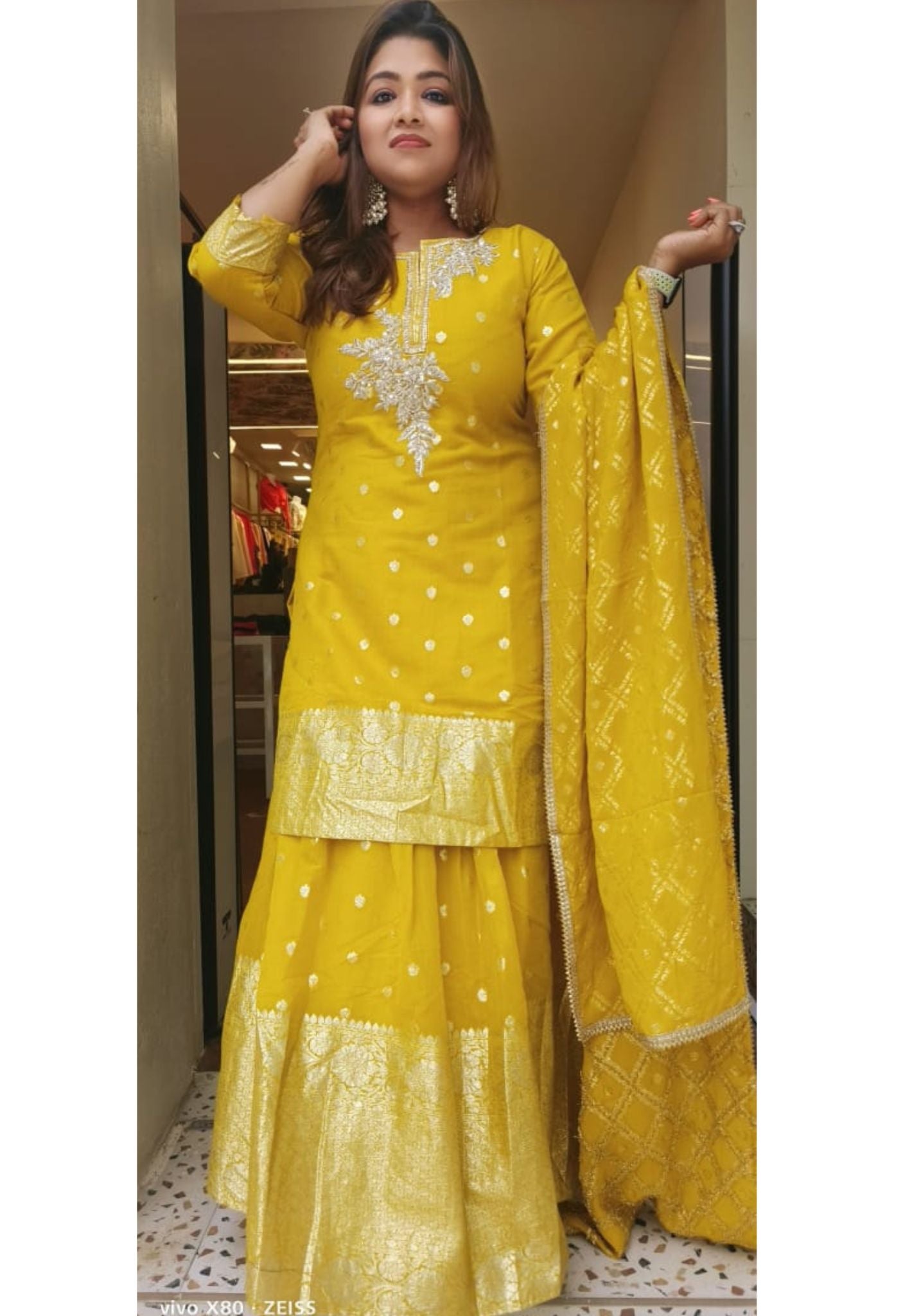 Beautiful soft chanderi Brocade attached Gown with dupatta  DRYWASHONLY-02872