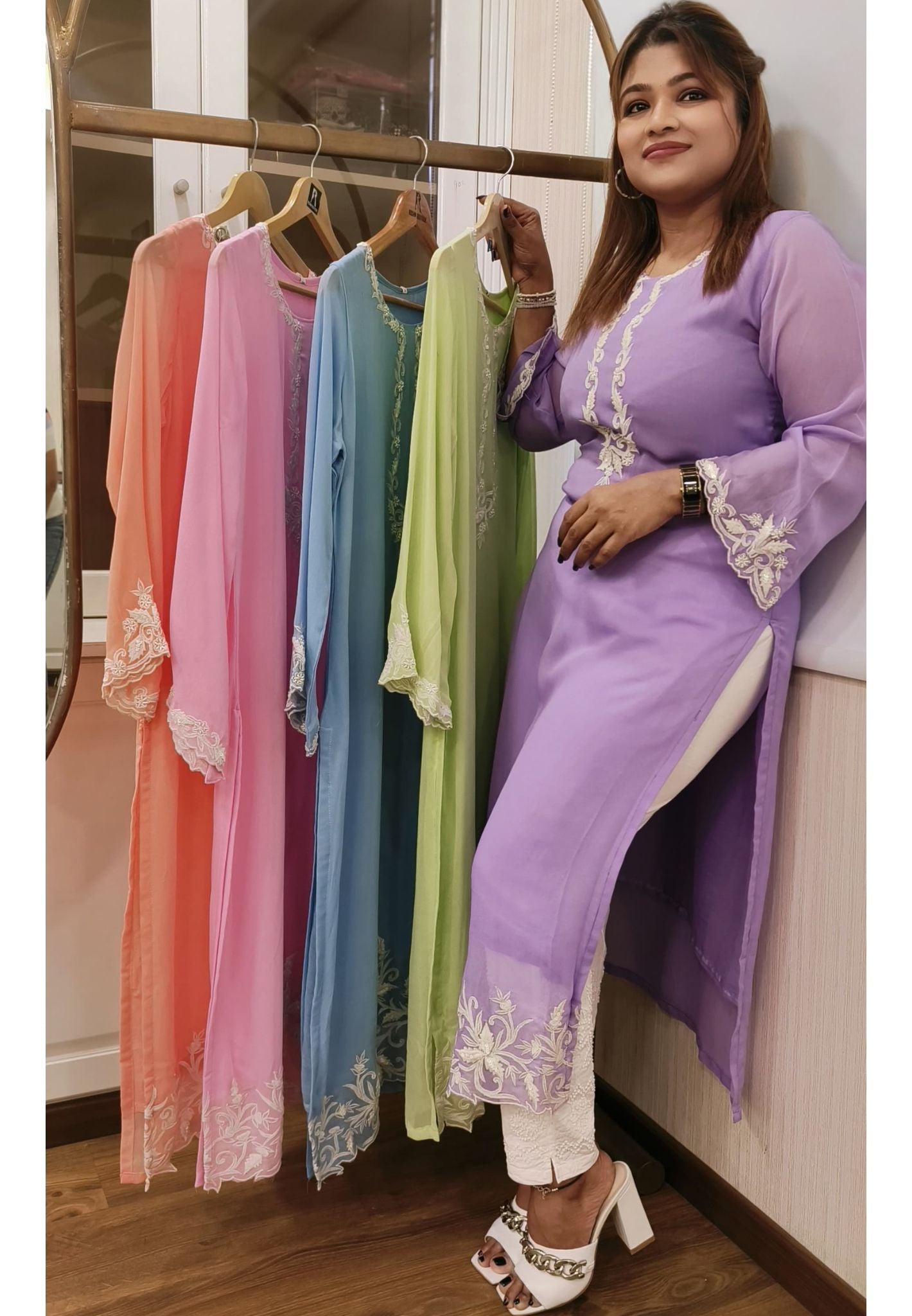 Soft georgette Beautiful thread embroidery only kurta with lining DRYWASH-03892)