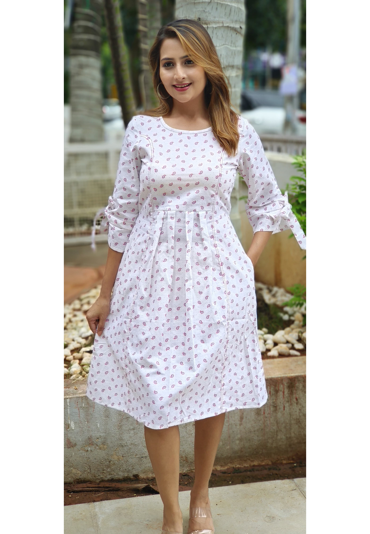 Printed Cotton A-line ankel length frock-05445-05444