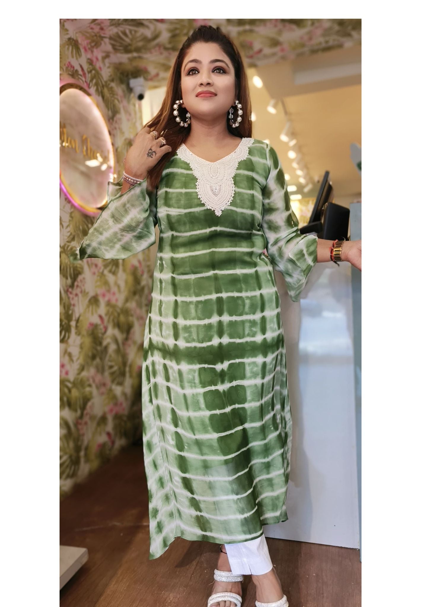 Shibory Print georgette  Beautiful embroidery Aline only kurta with lining DRYWASH  Dispatching after 25days -04853