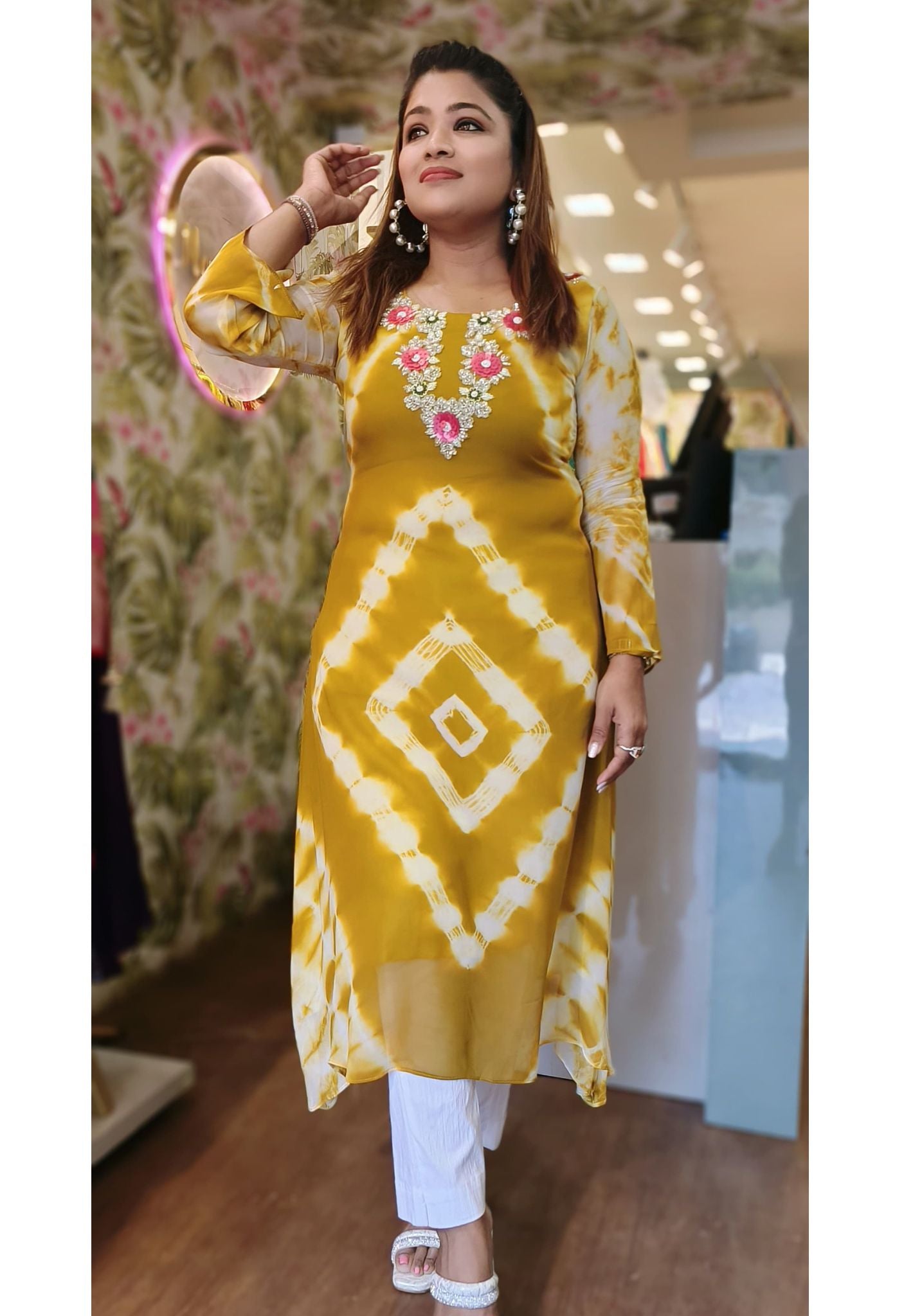 Beautiful georgette Shibory embroidery Aline only kurta with lining DRYWASH  Dispatching after 25 days-04656
