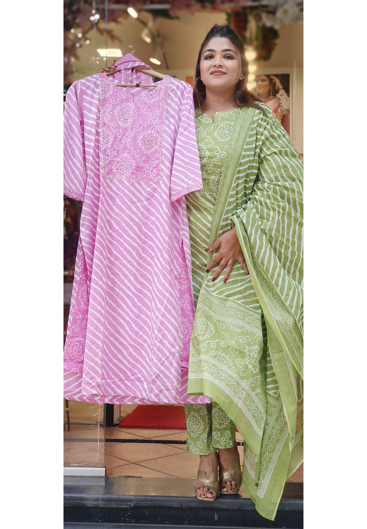 Front Yoke Leheriya Print Full Suit Set With Dupatta In Cotton Fabric