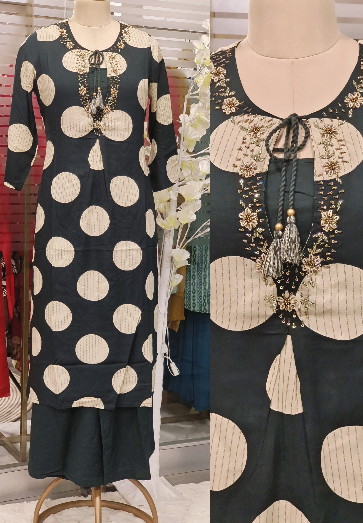 Contemporary Embroidered Kurta with Statement Dots and Coordinated Pants