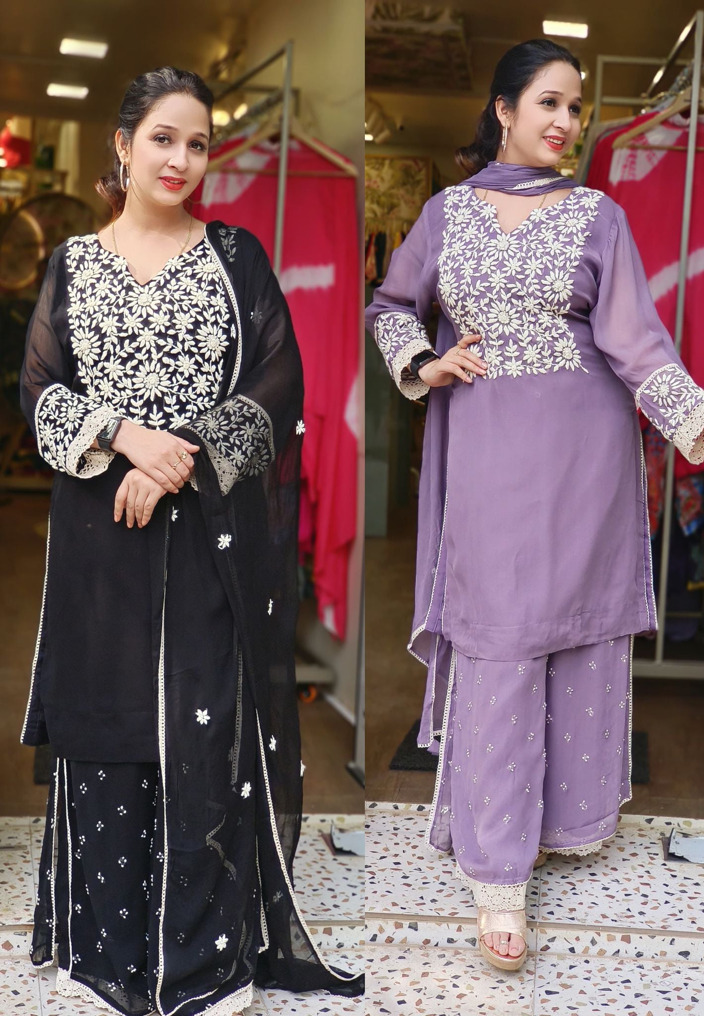 Beautiful thread embroidered georgette  kurta and palazoo pant with dupatta DRY WASH ONLY-04744