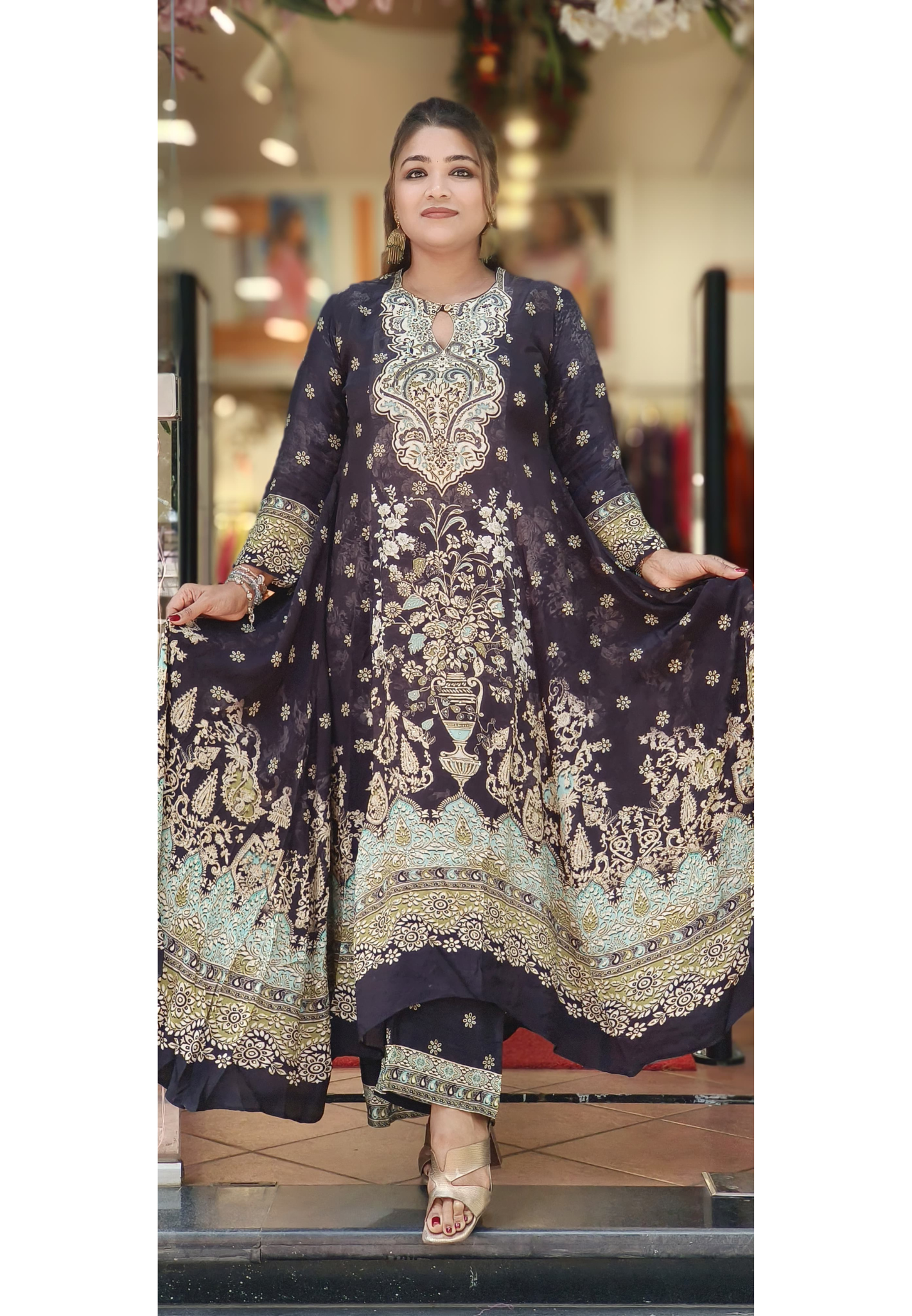Stylish Indo western Digital Print Lawn Print Pure Crepe Hi low Kurta With Bottom